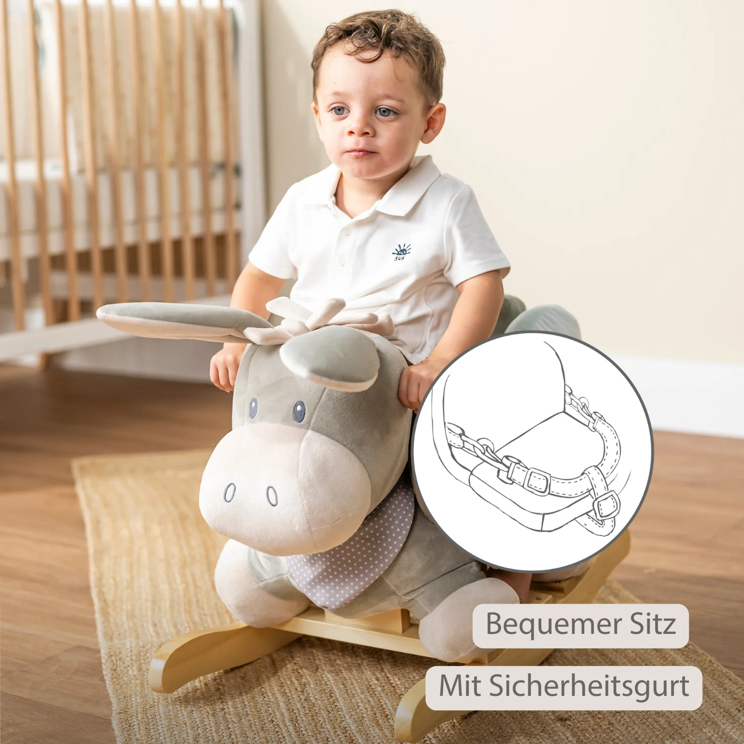 Cappuccino Donkey Rocking Horse – Rocking Toy – Gray and Blue - Image 12