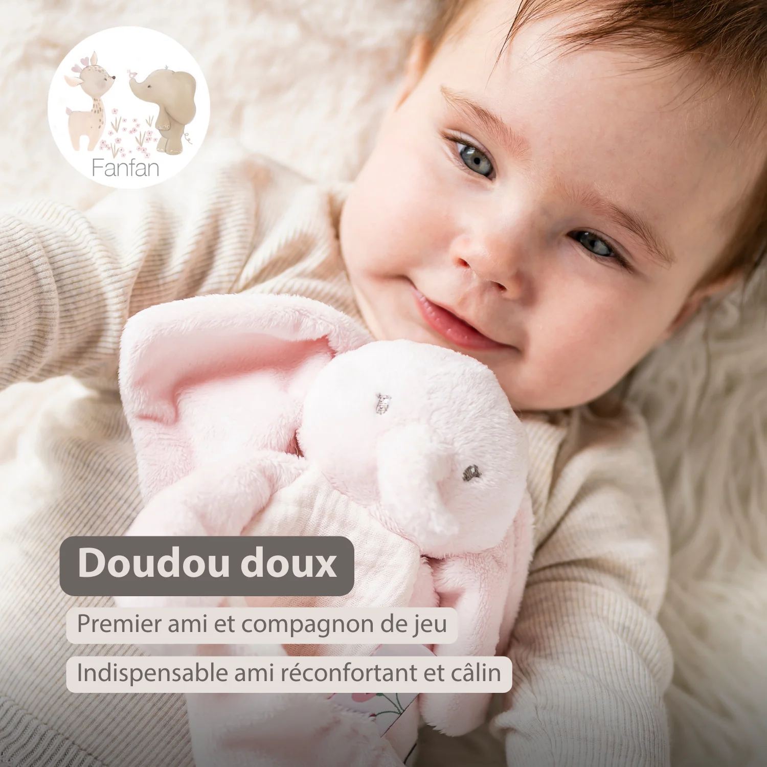 FanFan Baby Comfort Blanket - 25 x 20 cm - Elephant Doudou - Pink - Image 16
