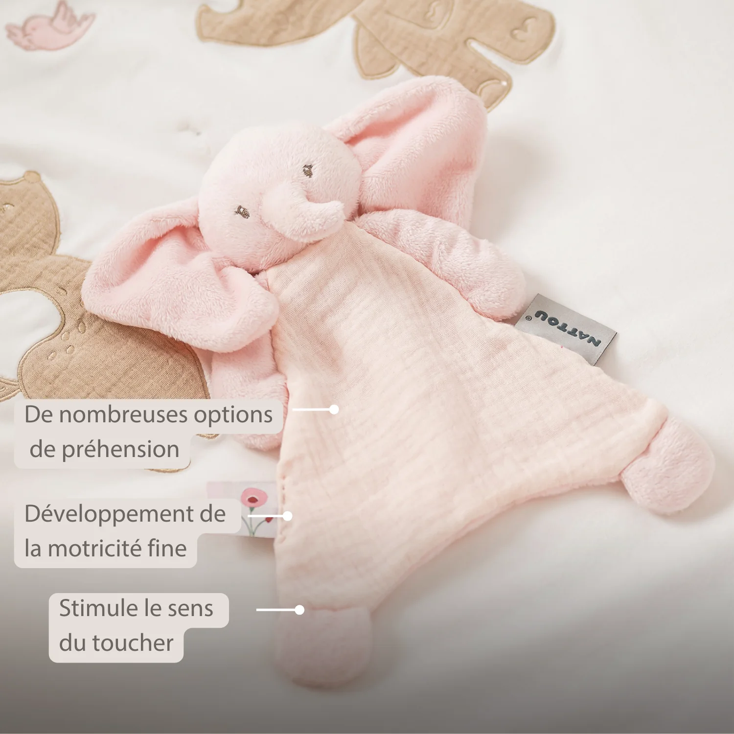FanFan Baby Comfort Blanket - 25 x 20 cm - Elephant Doudou - Pink - Image 17