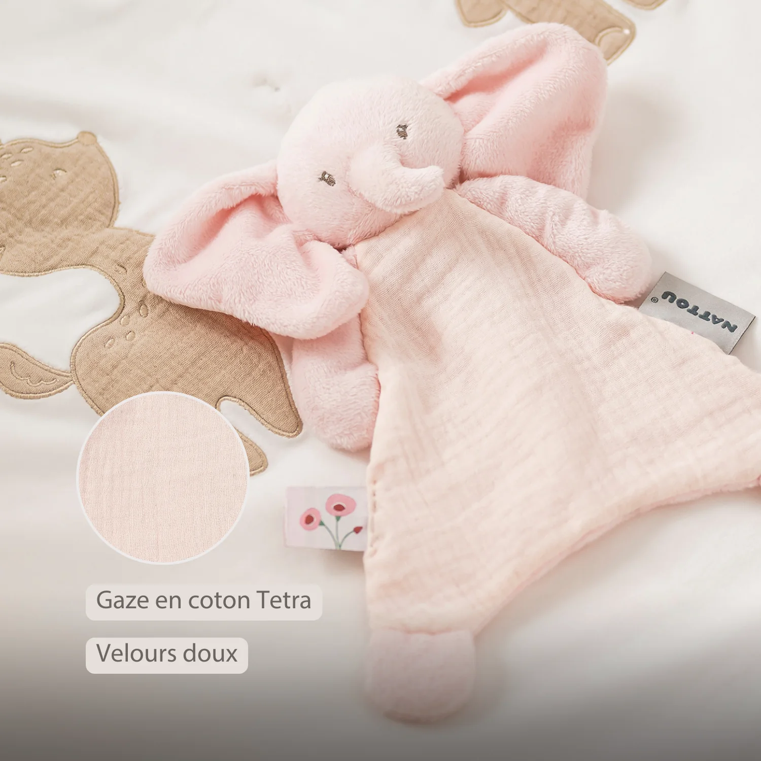 FanFan Baby Comfort Blanket - 25 x 20 cm - Elephant Doudou - Pink - Image 19