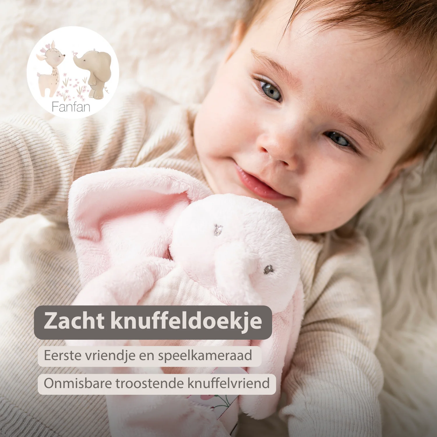 FanFan Baby Comfort Blanket - 25 x 20 cm - Elephant Doudou - Pink - Image 23