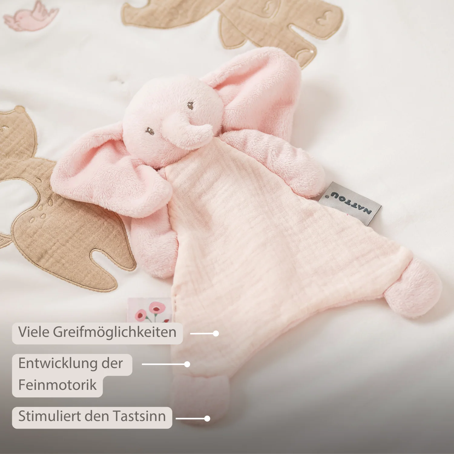 FanFan Baby Comfort Blanket - 25 x 20 cm - Elephant Doudou - Pink - Image 3