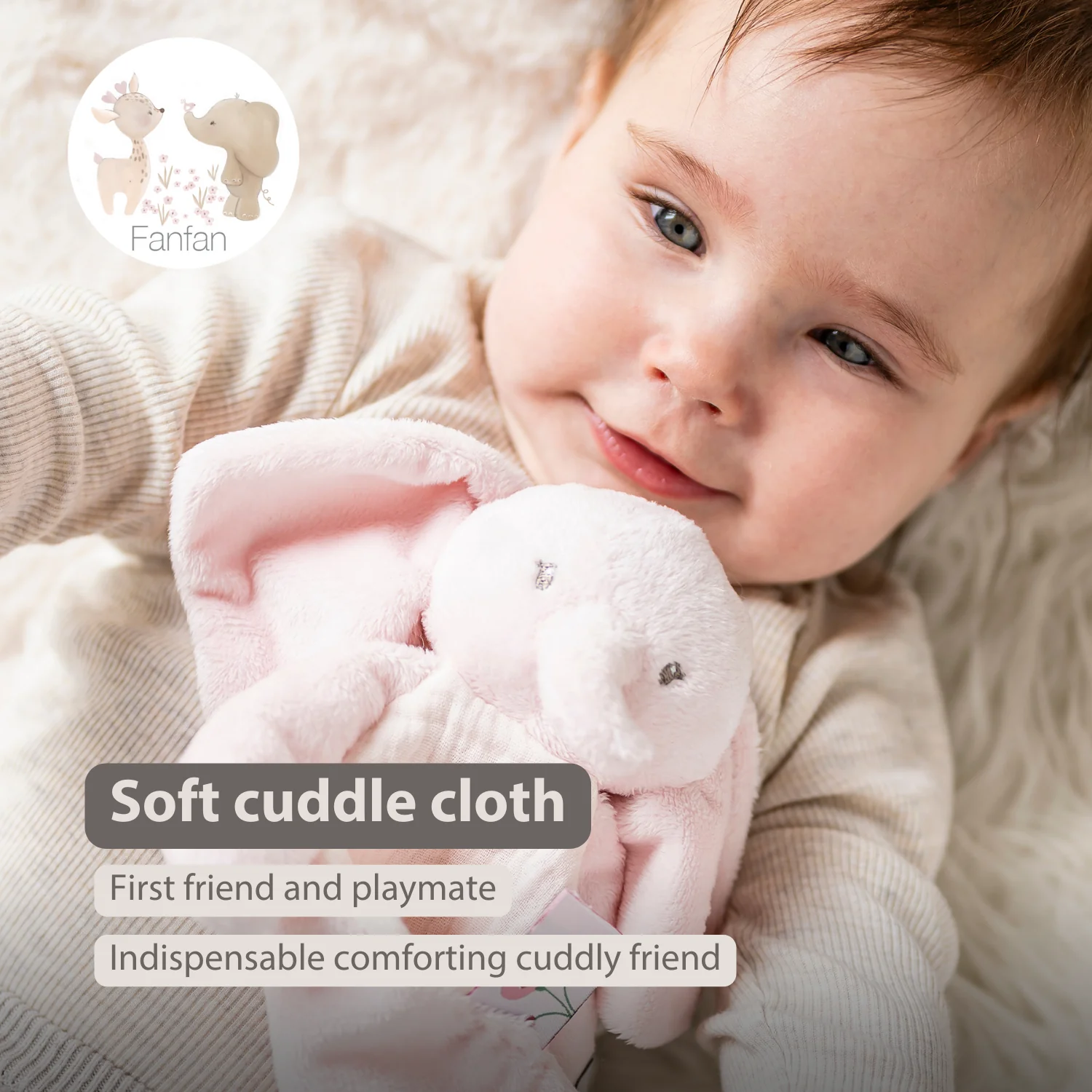 FanFan Baby Comfort Blanket - 25 x 20 cm - Elephant Doudou - Pink - Image 30
