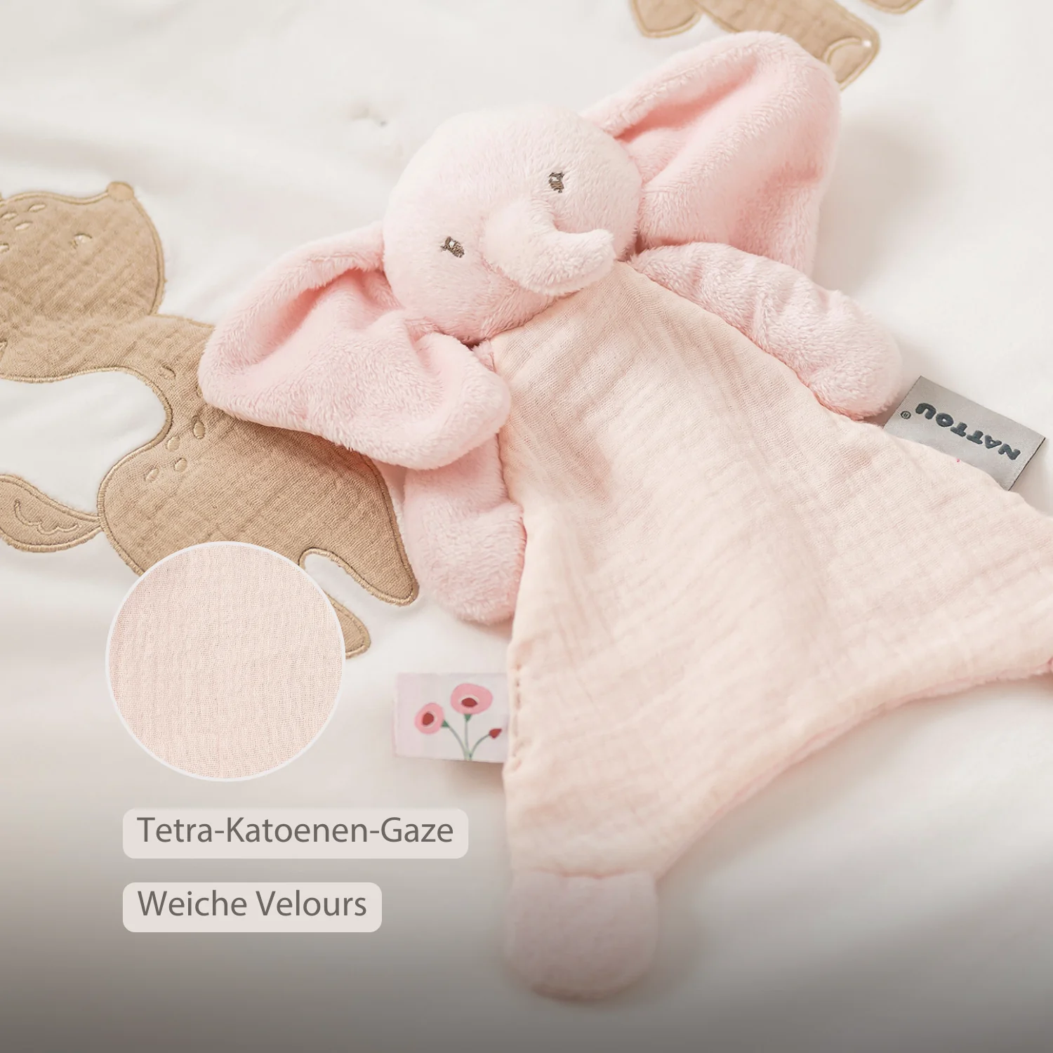 FanFan Baby Comfort Blanket - 25 x 20 cm - Elephant Doudou - Pink - Image 5