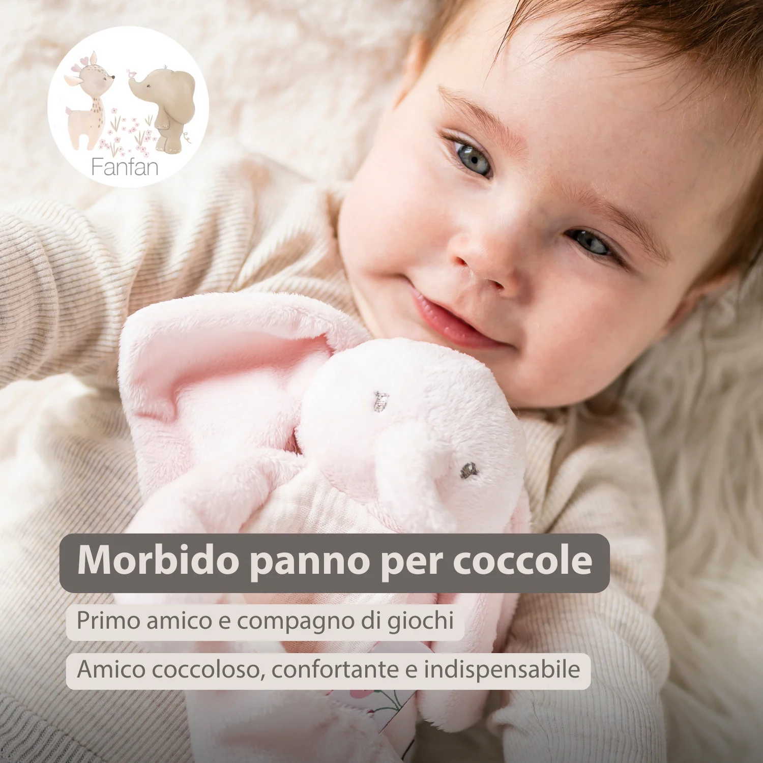 FanFan Baby Comfort Blanket - 25 x 20 cm - Elephant Doudou - Pink - Image 9