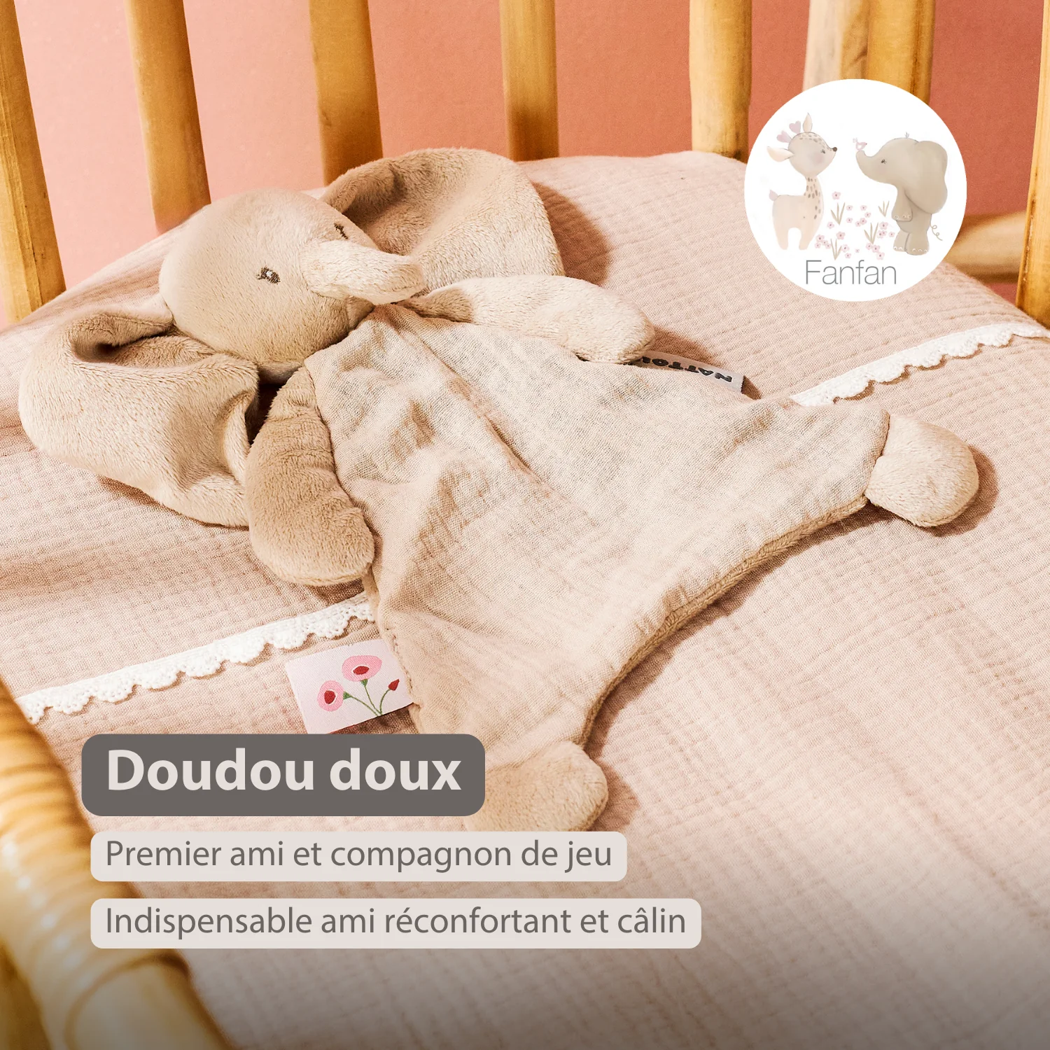 FanFan Baby Comfort Blanket - 25 x 20 cm - Elephant Doudou - Sand - Image 16