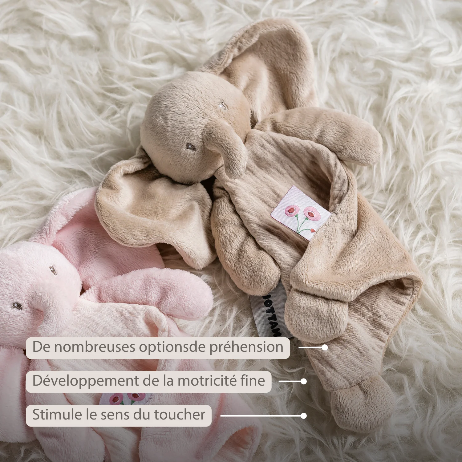 FanFan Baby Comfort Blanket - 25 x 20 cm - Elephant Doudou - Sand - Image 17