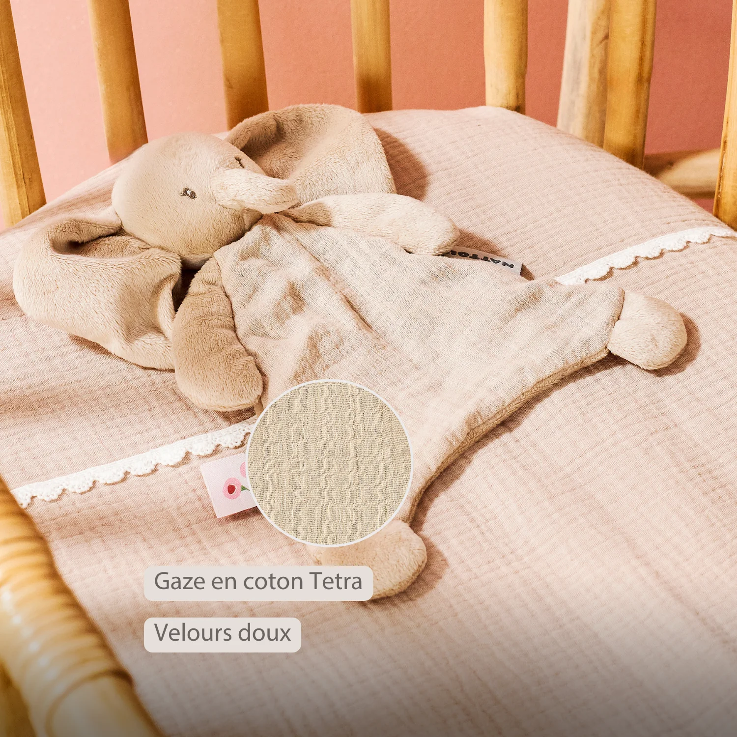 FanFan Baby Comfort Blanket - 25 x 20 cm - Elephant Doudou - Sand - Image 19