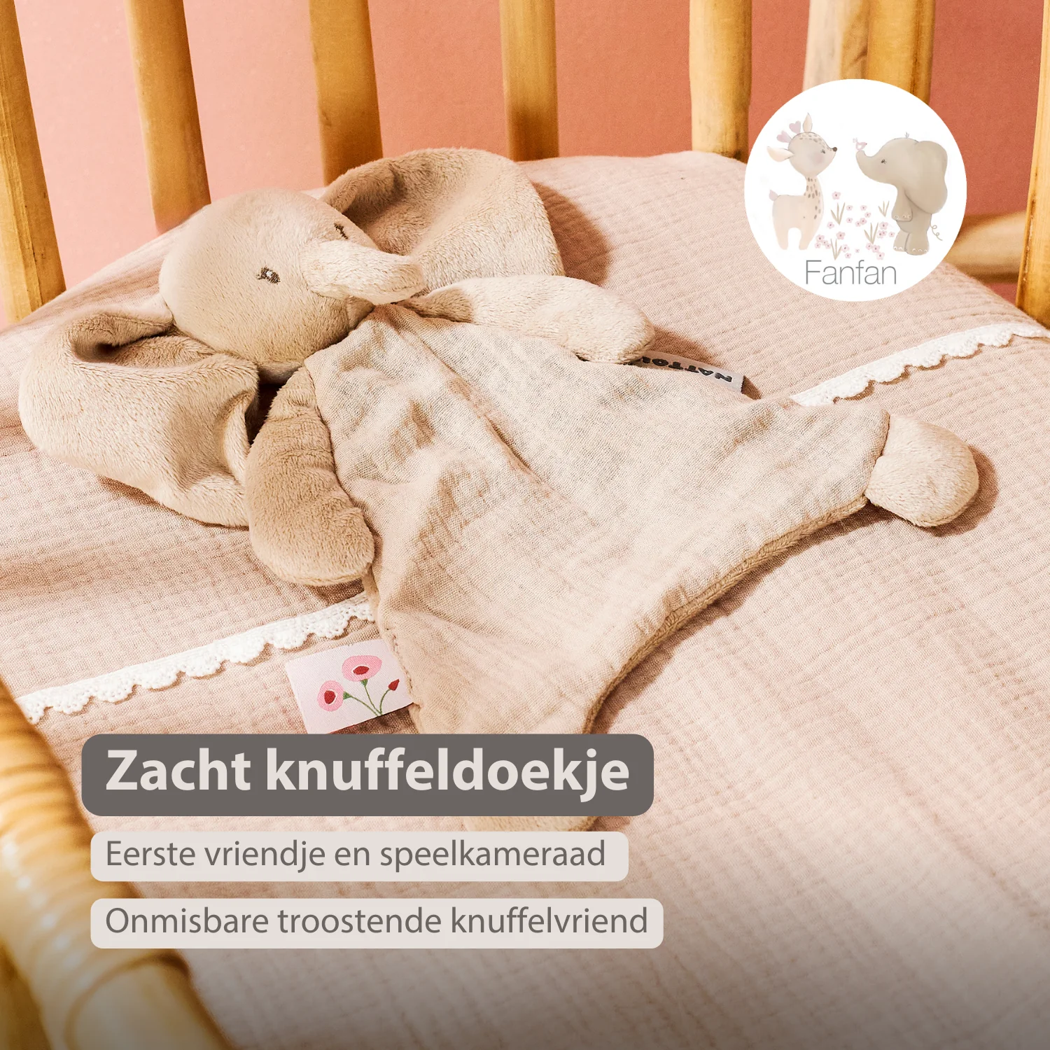 FanFan Baby Comfort Blanket - 25 x 20 cm - Elephant Doudou - Sand - Image 23