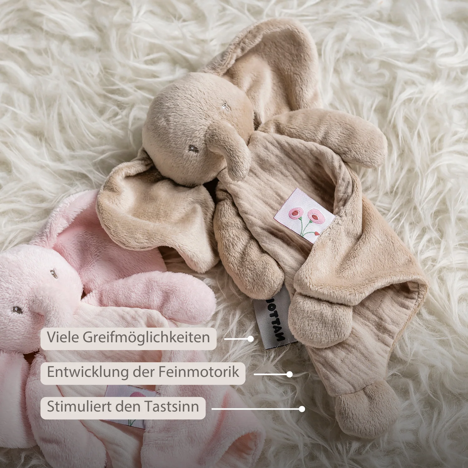 FanFan Baby Comfort Blanket - 25 x 20 cm - Elephant Doudou - Sand - Image 3