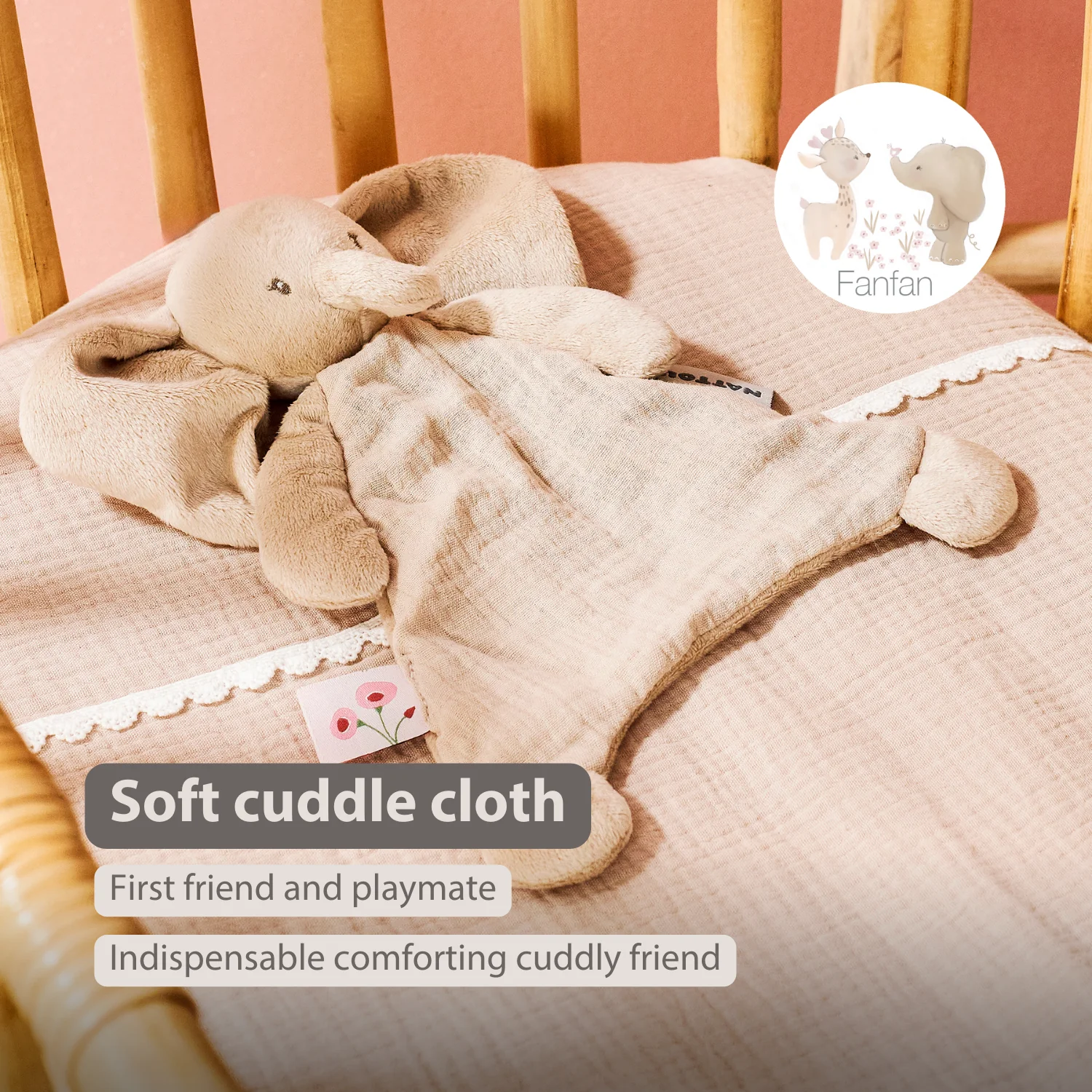 FanFan Baby Comfort Blanket - 25 x 20 cm - Elephant Doudou - Sand - Image 30