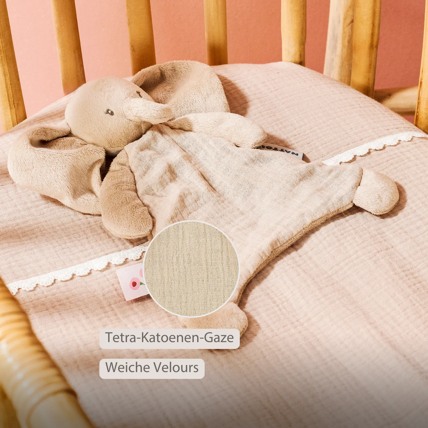 FanFan Baby Comfort Blanket - 25 x 20 cm - Elephant Doudou - Sand - Image 5