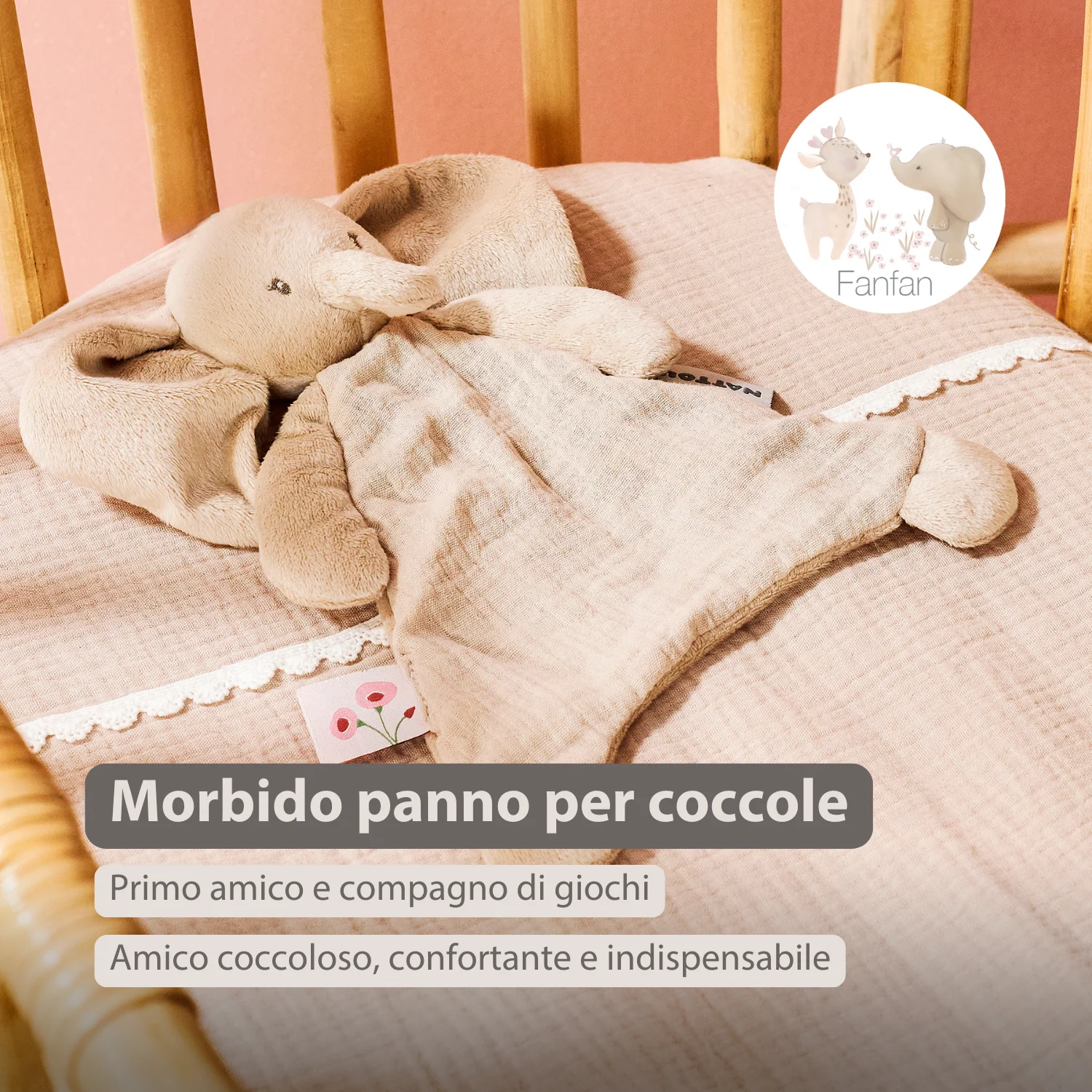 FanFan Baby Comfort Blanket - 25 x 20 cm - Elephant Doudou - Sand - Image 9