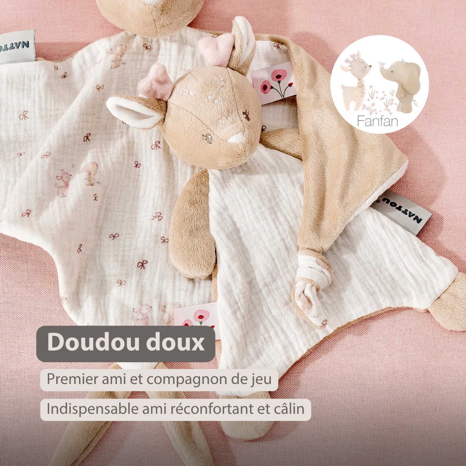 FanFan Baby Comforter - 25 x 20 cm - Deer Doudou - Beige - Image 12