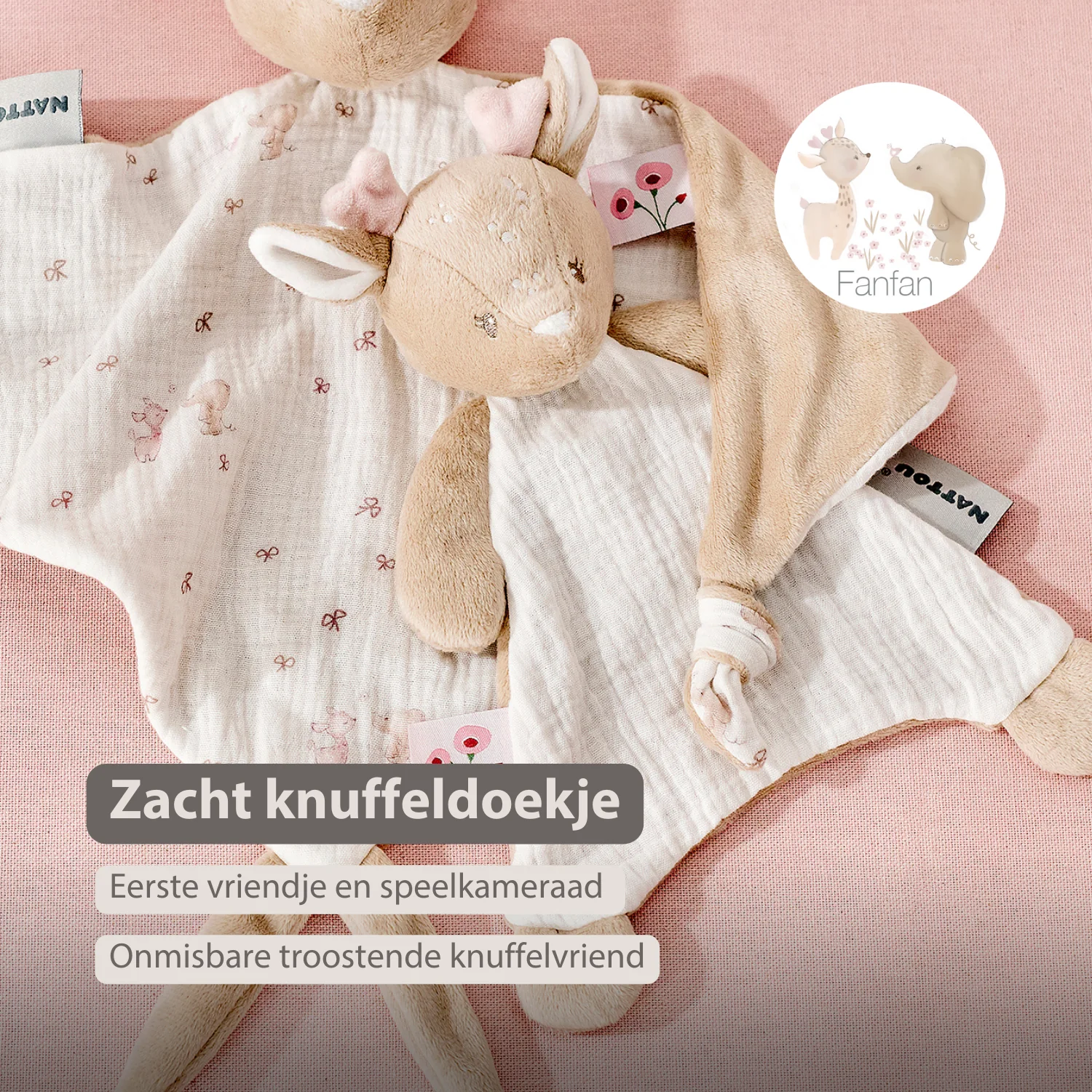 FanFan Baby Comforter - 25 x 20 cm - Deer Doudou - Beige - Image 17