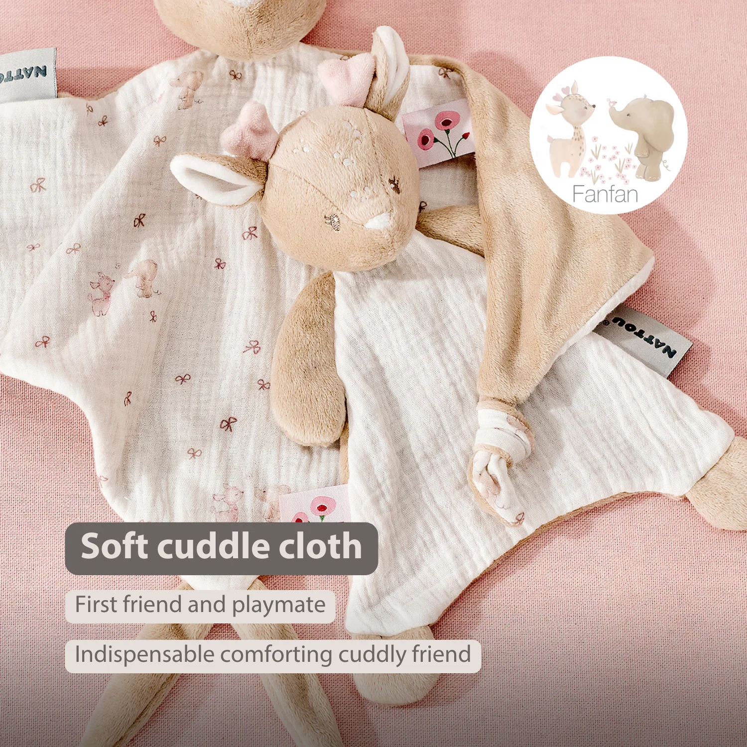 FanFan Baby Comforter - 25 x 20 cm - Deer Doudou - Beige - Image 22