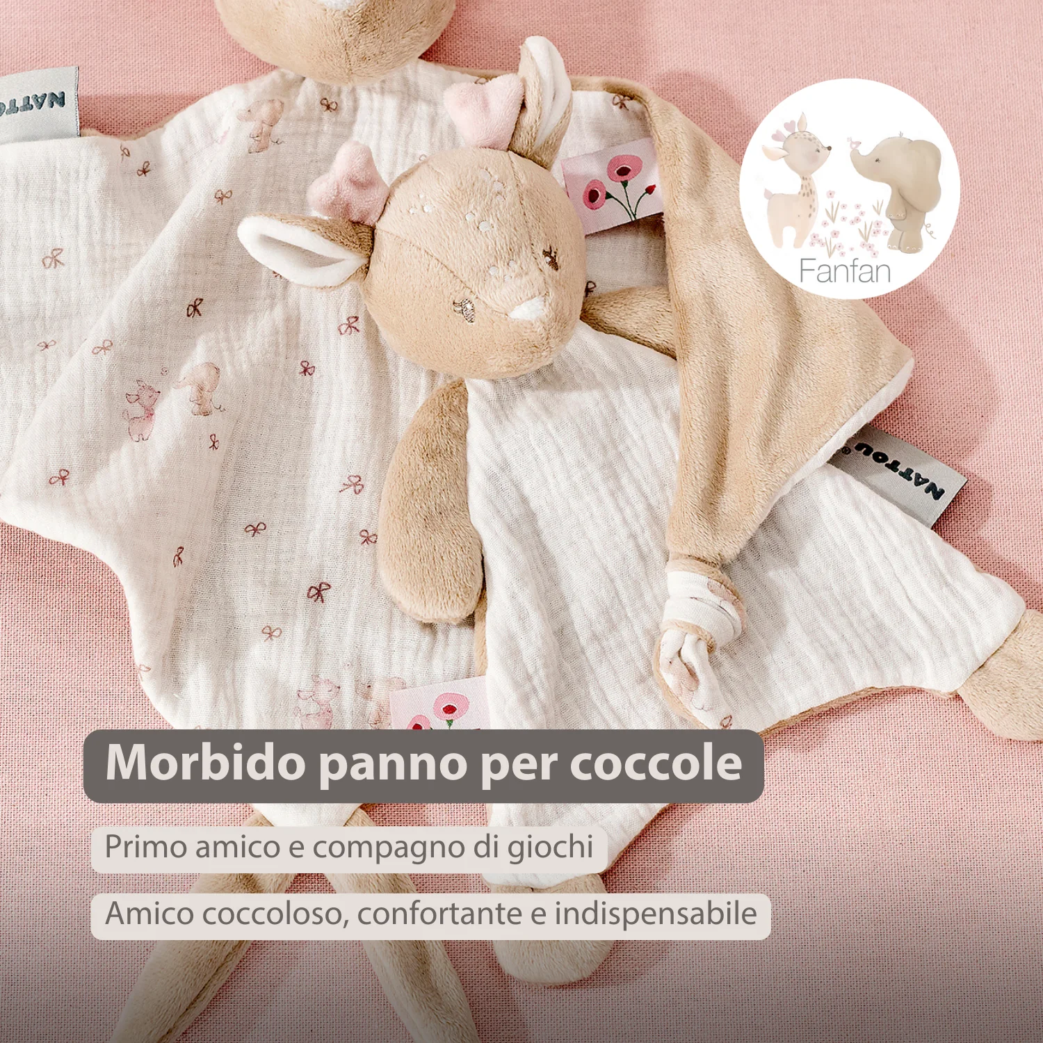 FanFan Baby Comforter - 25 x 20 cm - Deer Doudou - Beige - Image 7