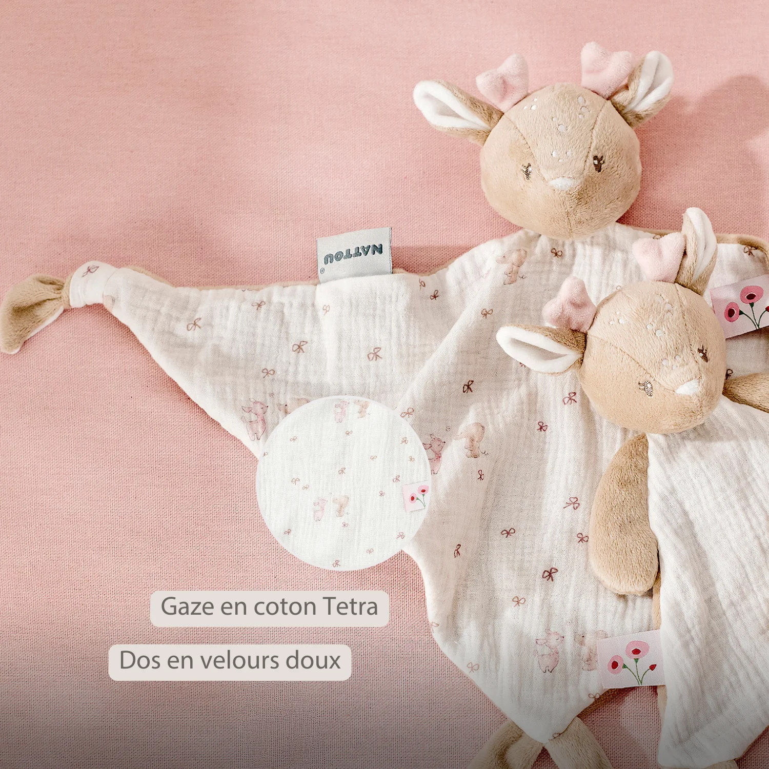 FanFan Baby Cuddle blanket - 65 x 40 cm - Doudou deer - Pink - Image 14
