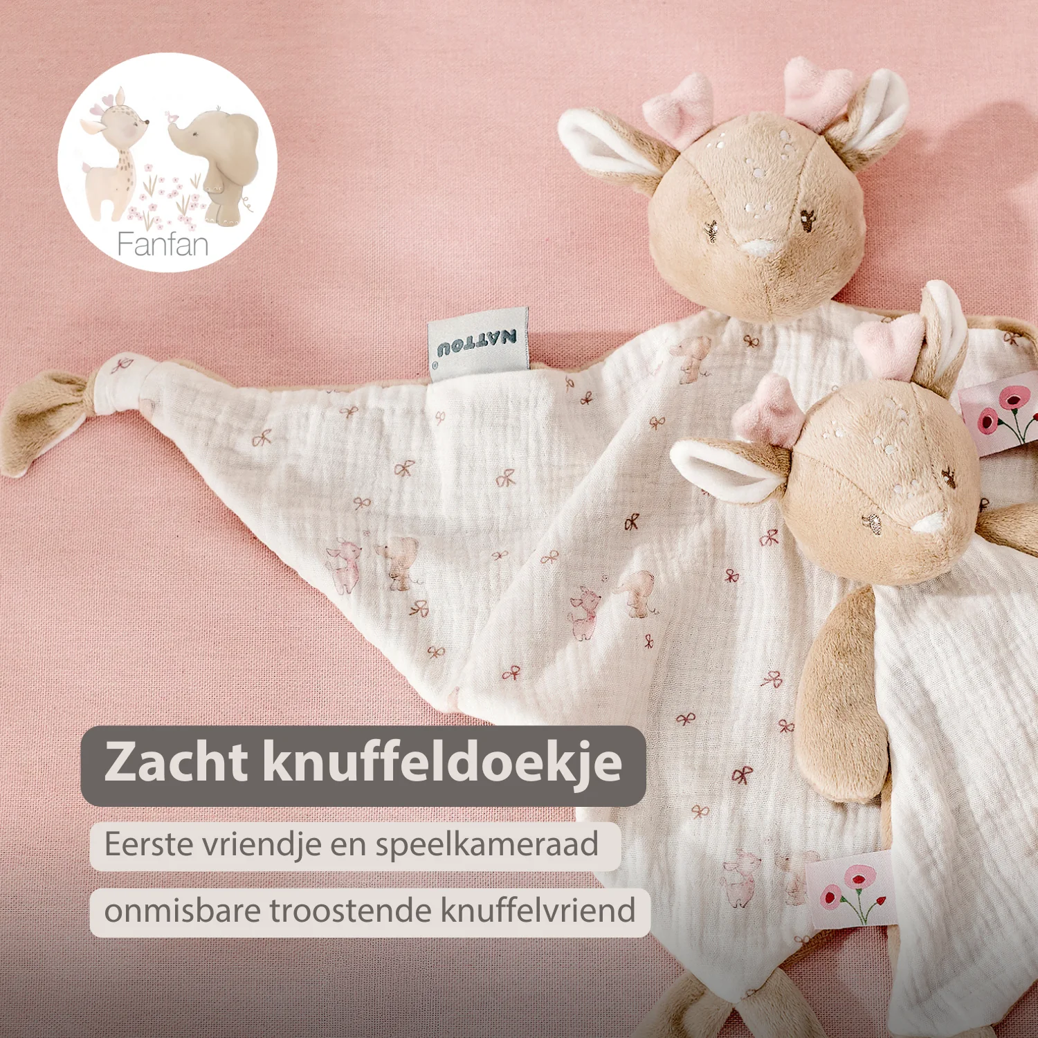 FanFan Baby Cuddle blanket - 65 x 40 cm - Doudou deer - Pink - Image 17