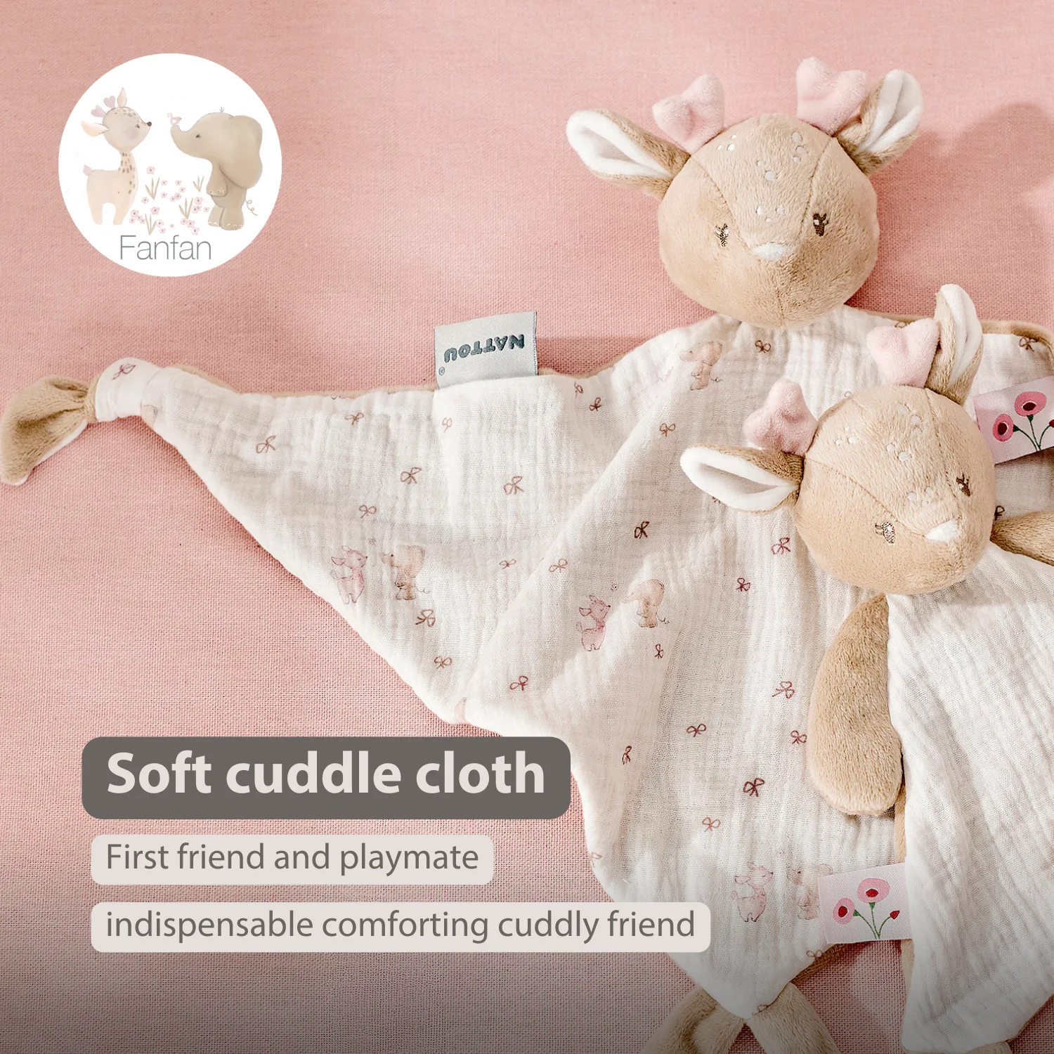 FanFan Baby Cuddle blanket - 65 x 40 cm - Doudou deer - Pink - Image 22