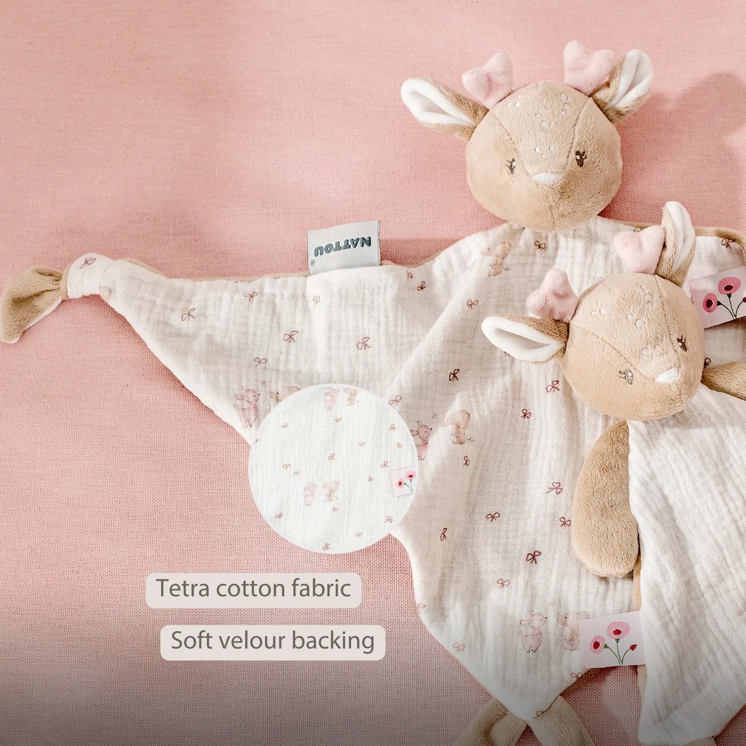 FanFan Baby Cuddle blanket - 65 x 40 cm - Doudou deer - Pink - Image 24