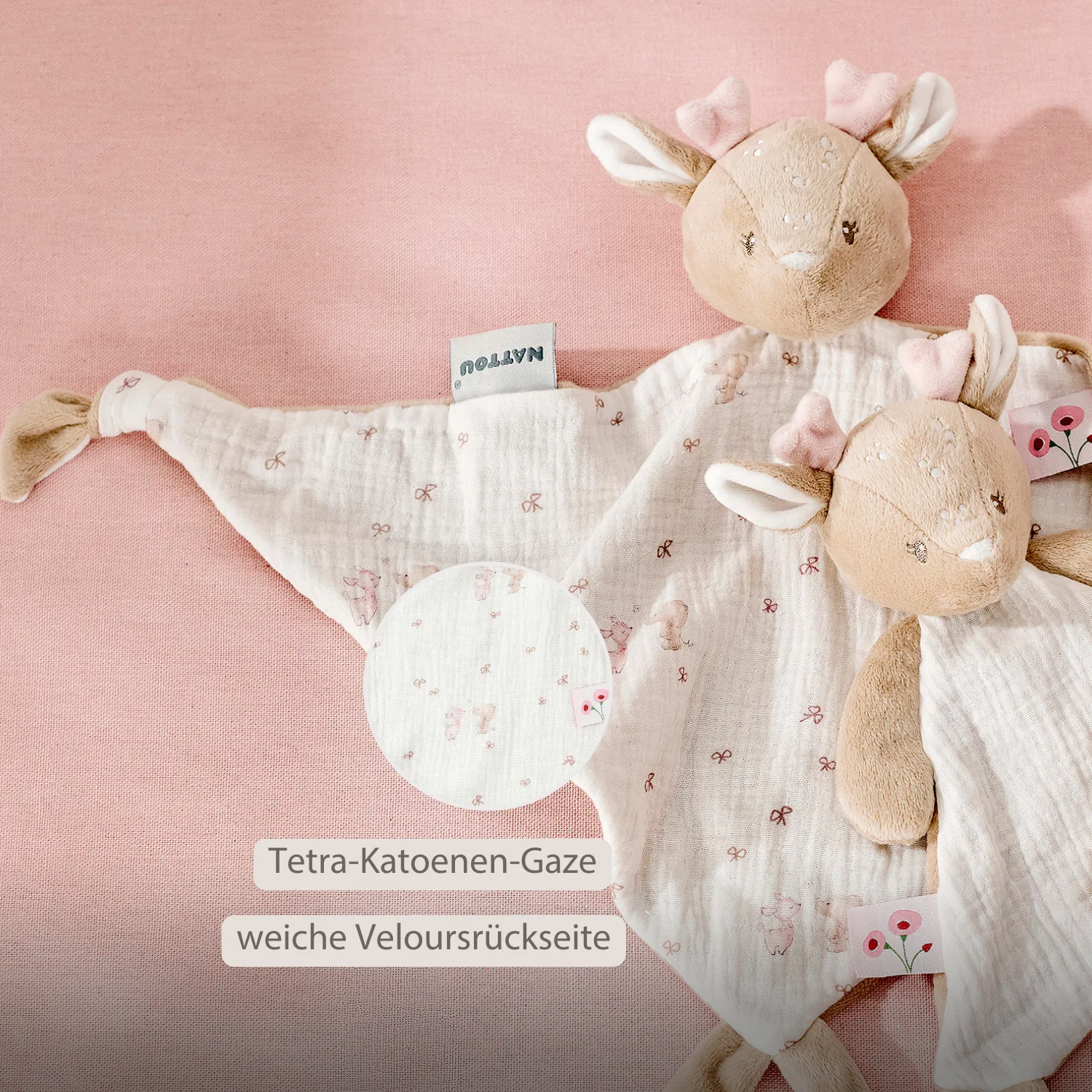 FanFan Baby Cuddle blanket - 65 x 40 cm - Doudou deer - Pink - Image 4