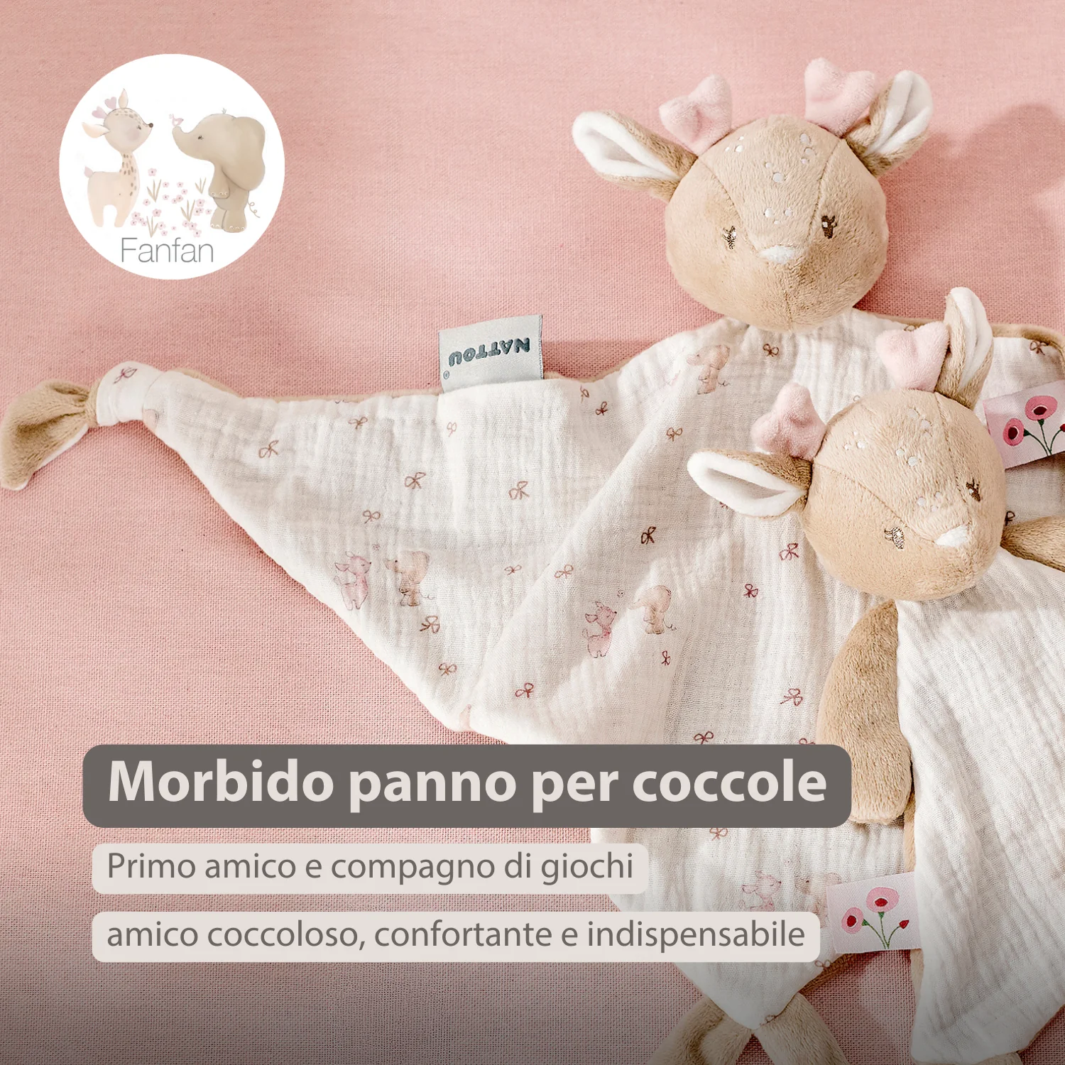 FanFan Baby Cuddle blanket - 65 x 40 cm - Doudou deer - Pink - Image 7