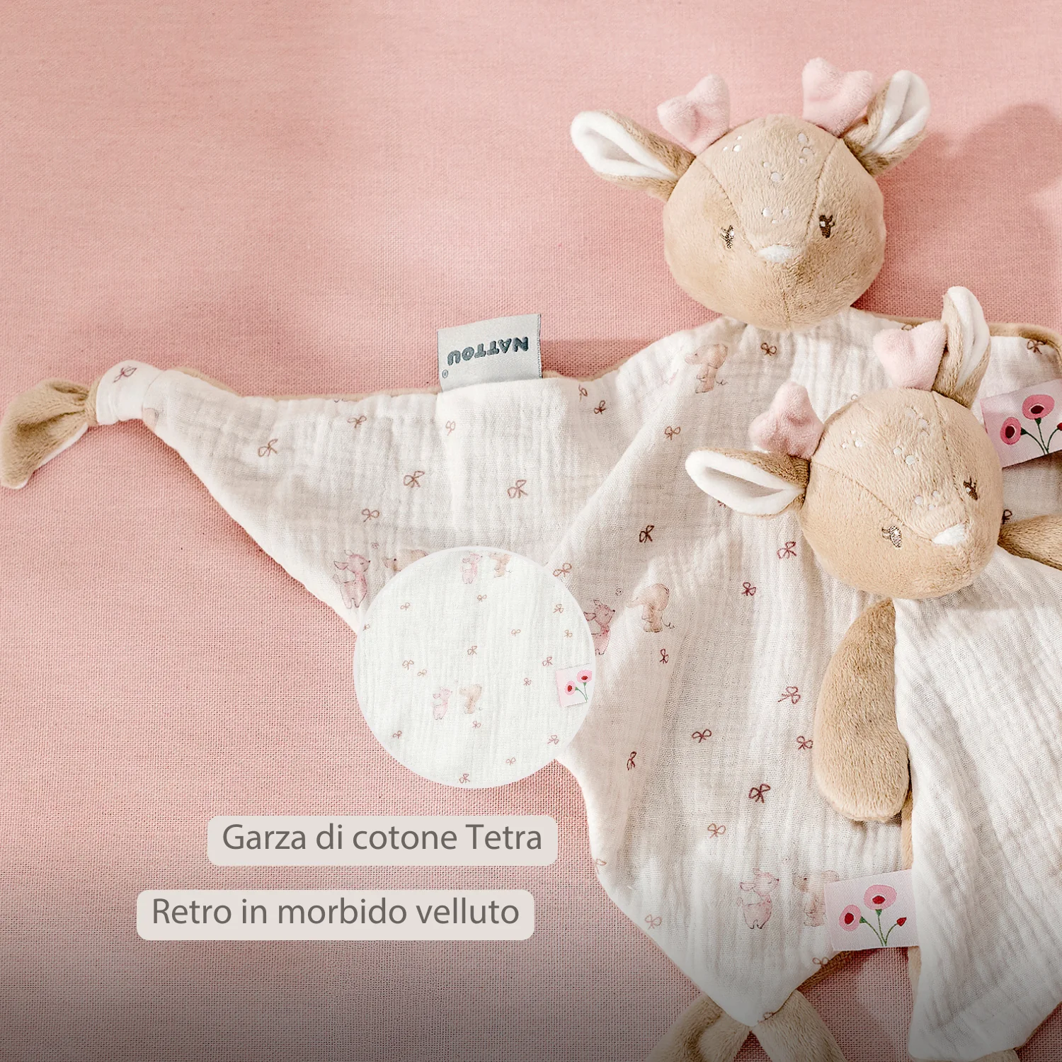 FanFan Baby Cuddle blanket - 65 x 40 cm - Doudou deer - Pink - Image 9