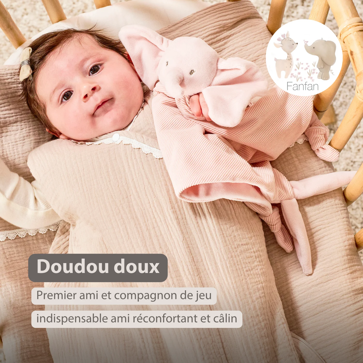 FanFan Baby Cuddle blanket - 65 x 40 cm - Doudou Elephant - Pink - Image 16