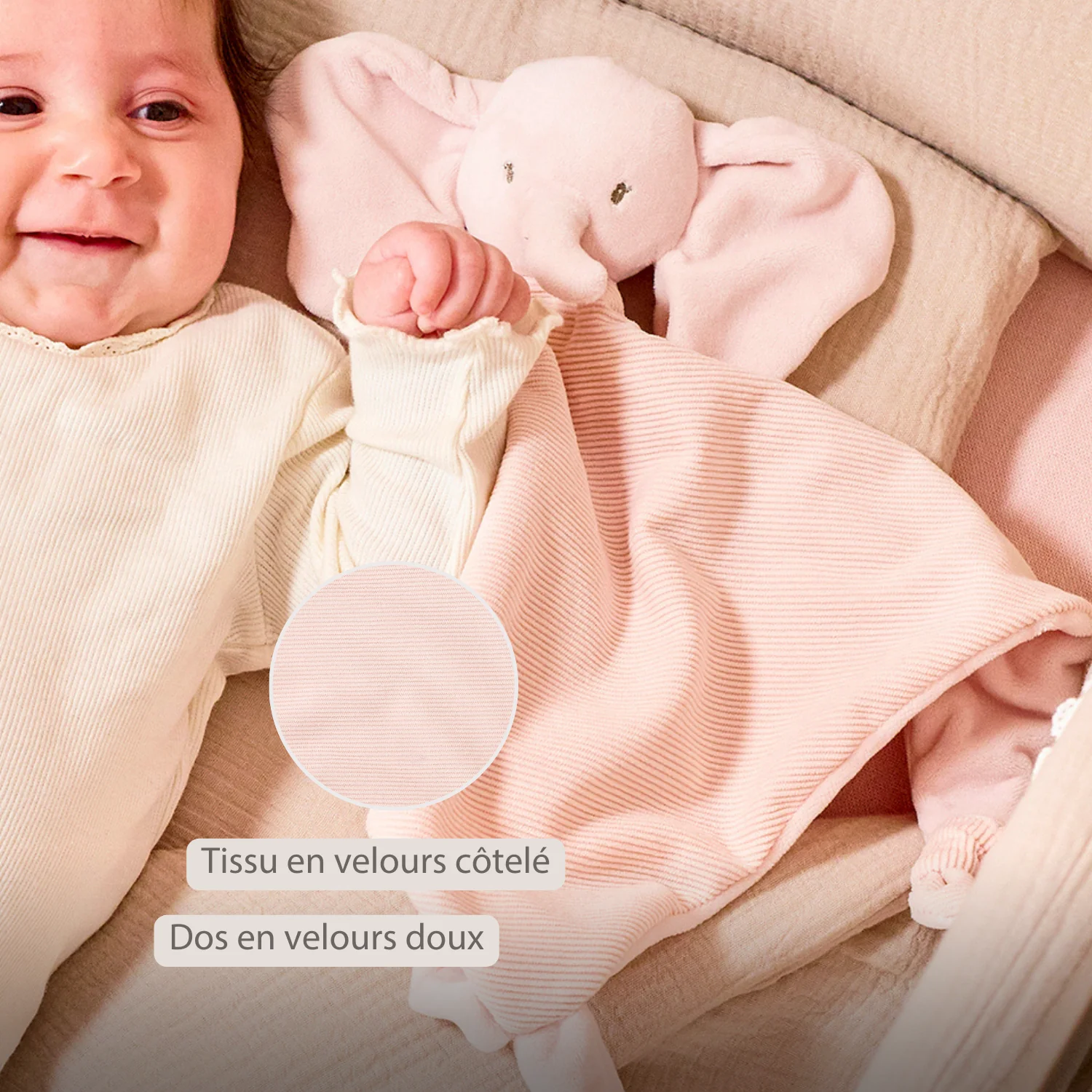 FanFan Baby Cuddle blanket - 65 x 40 cm - Doudou Elephant - Pink - Image 19