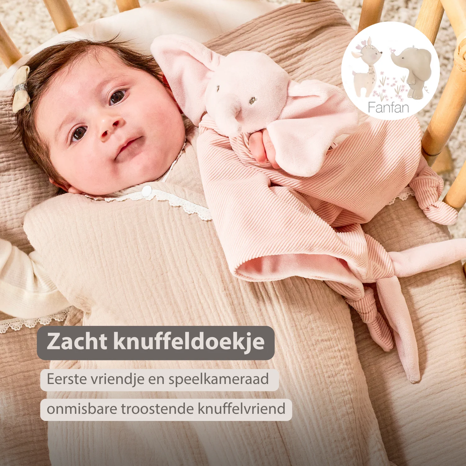 FanFan Baby Cuddle blanket - 65 x 40 cm - Doudou Elephant - Pink - Image 23