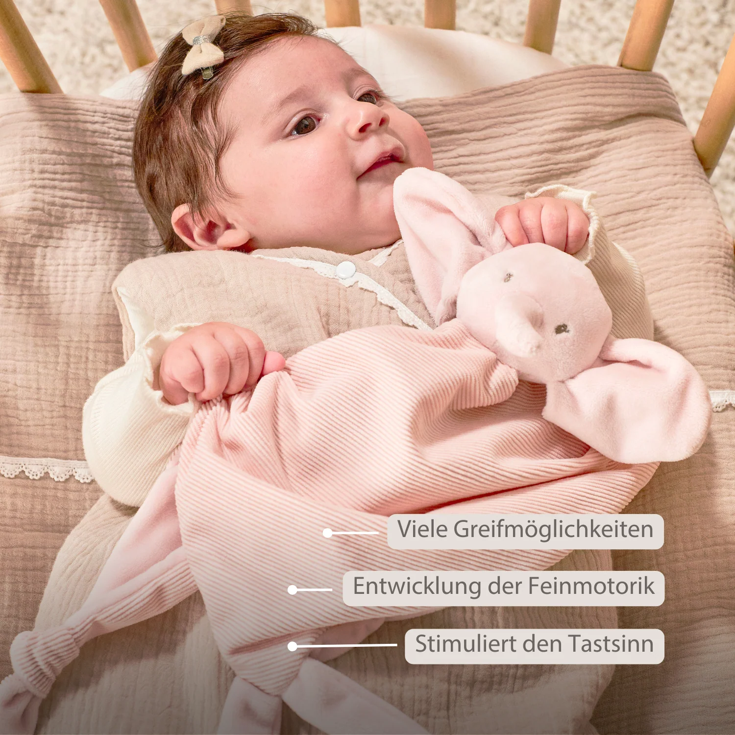 FanFan Baby Cuddle blanket - 65 x 40 cm - Doudou Elephant - Pink - Image 3