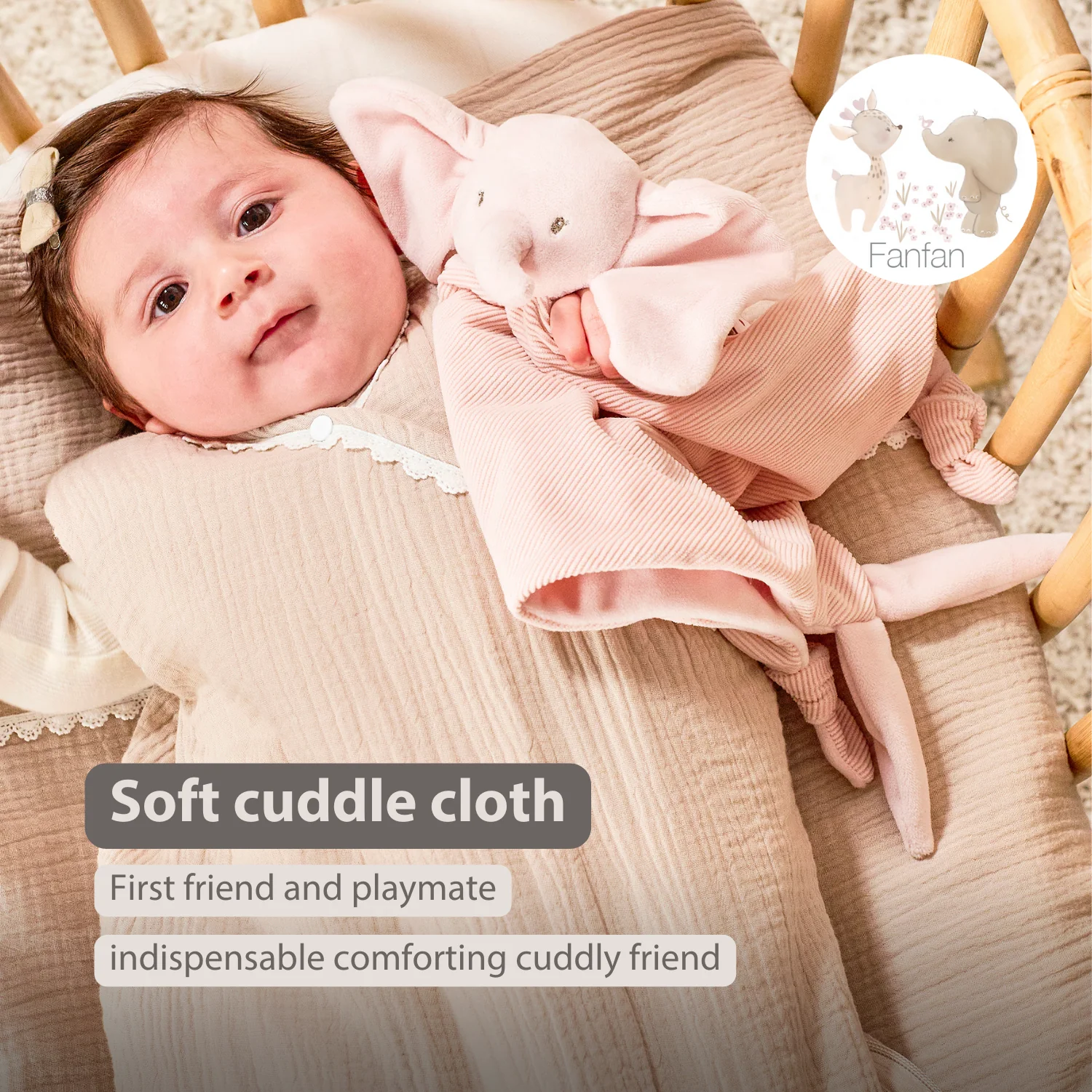 FanFan Baby Cuddle blanket - 65 x 40 cm - Doudou Elephant - Pink - Image 30