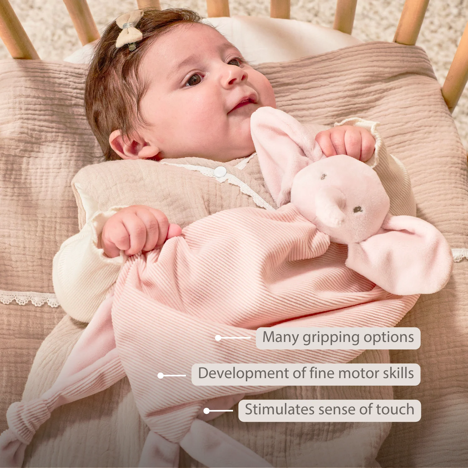 FanFan Baby Cuddle blanket - 65 x 40 cm - Doudou Elephant - Pink - Image 31