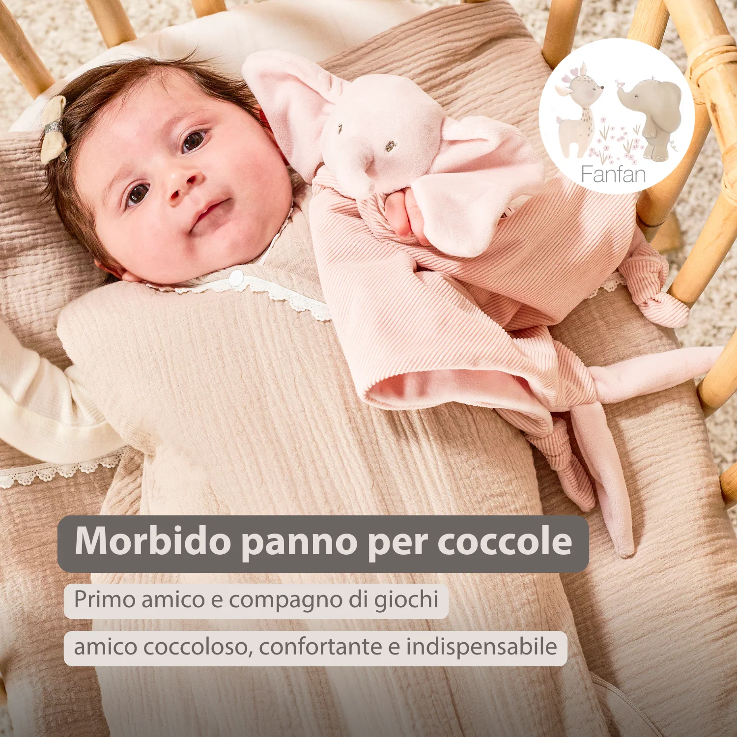 FanFan Baby Cuddle blanket - 65 x 40 cm - Doudou Elephant - Pink - Image 9