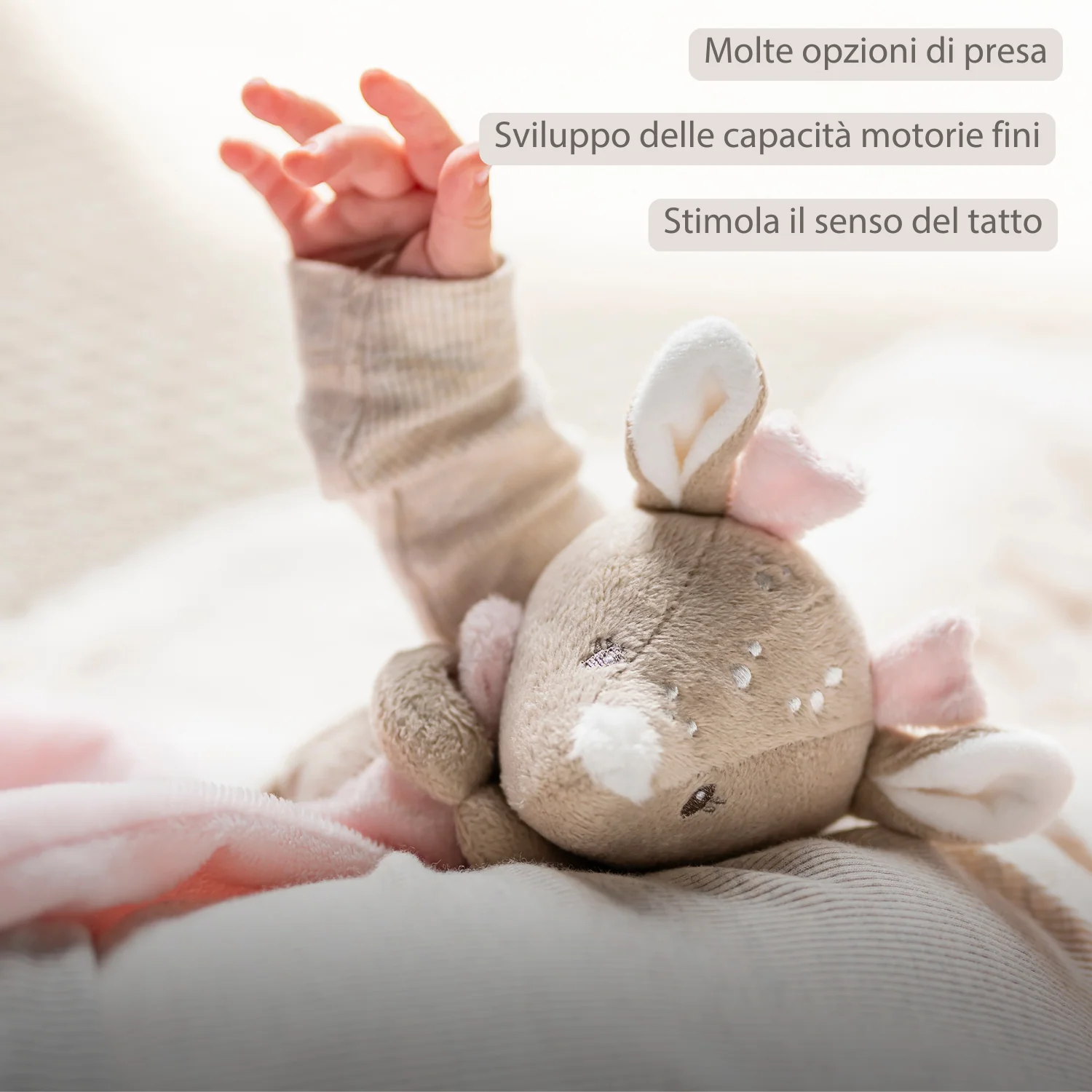 FanFan Baby Cuddle blanket with Cuddle - 27 x 27 cm - Doudou deer - Beige - Image 10