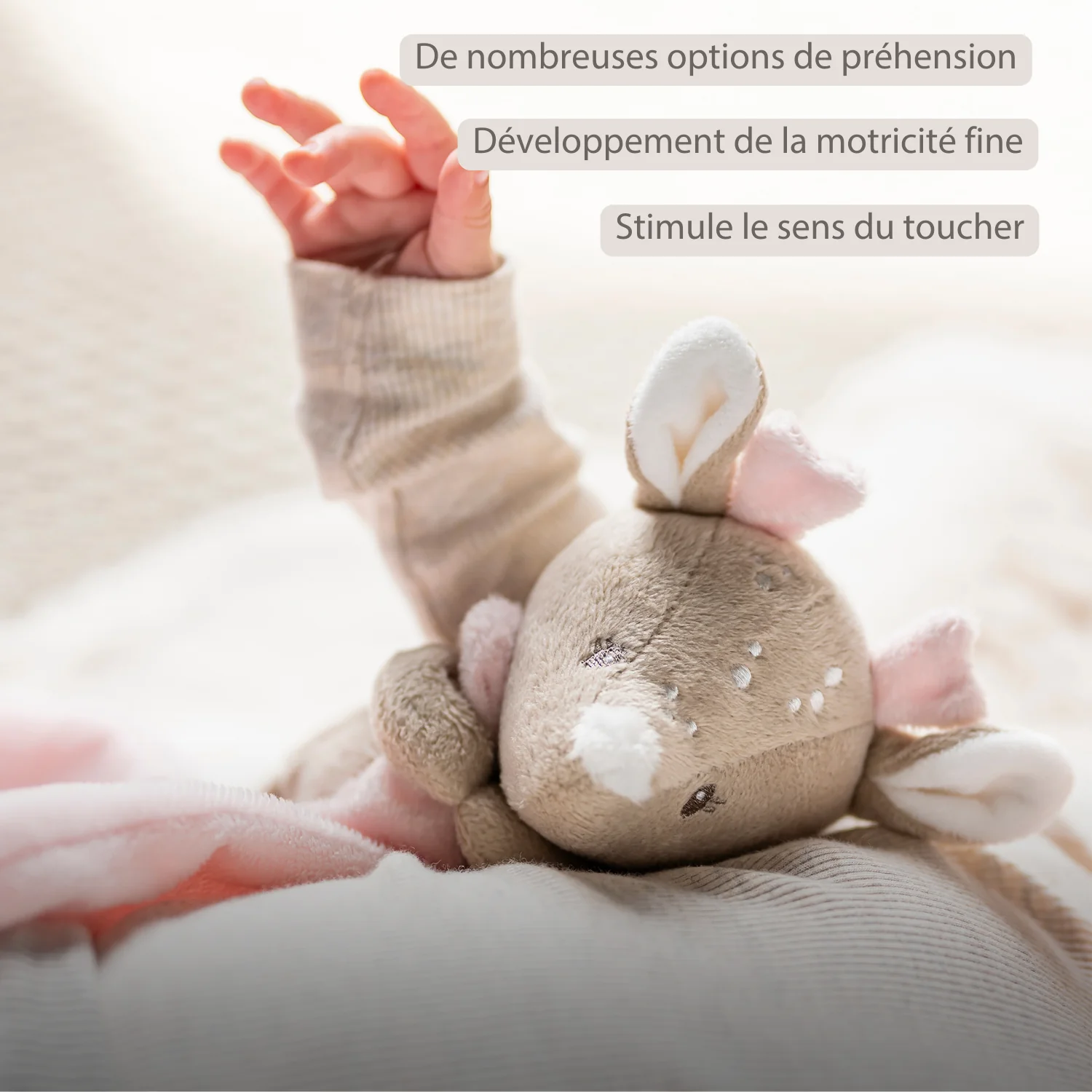 FanFan Baby Cuddle blanket with Cuddle - 27 x 27 cm - Doudou deer - Beige - Image 17