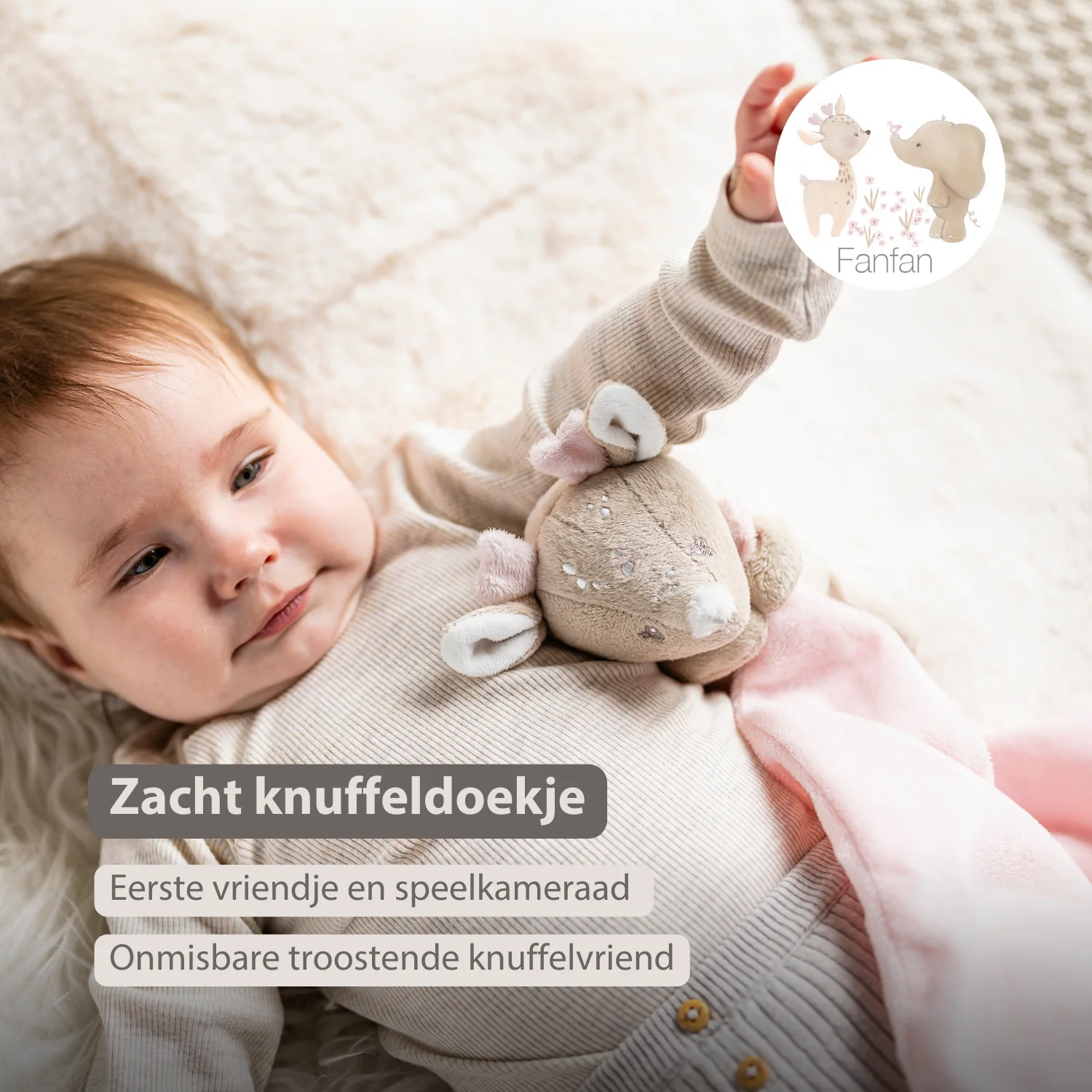 FanFan Baby Cuddle blanket with Cuddle - 27 x 27 cm - Doudou deer - Beige - Image 23