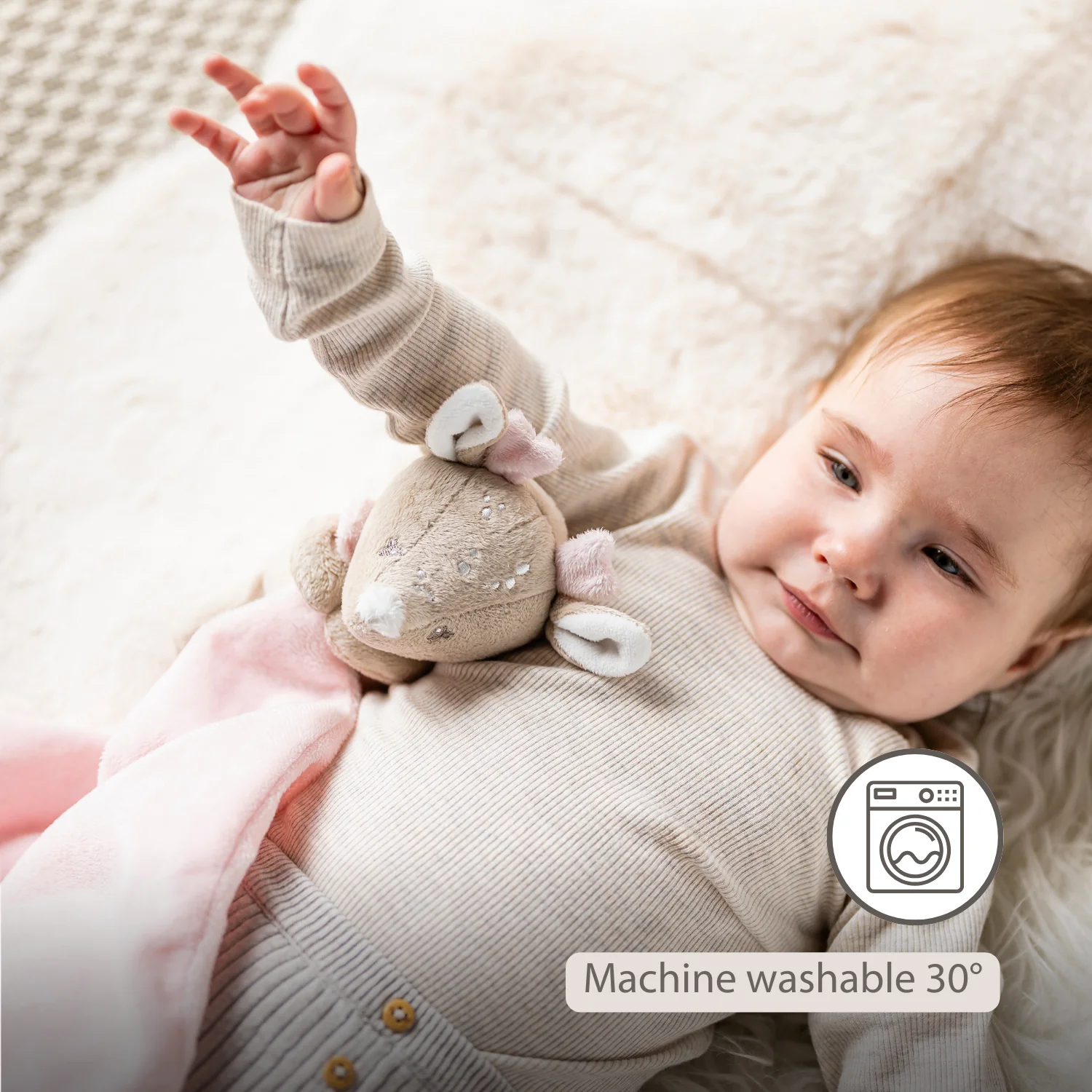 FanFan Baby Cuddle blanket with Cuddle - 27 x 27 cm - Doudou deer - Beige - Image 32