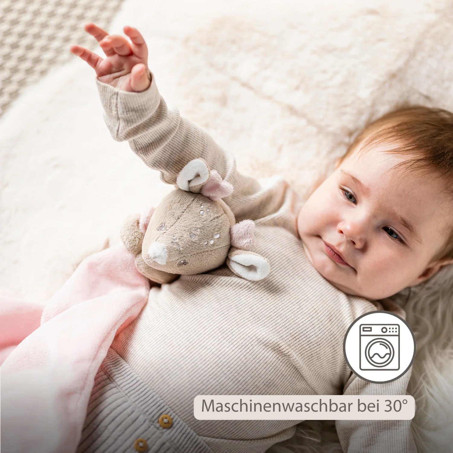 FanFan Baby Cuddle blanket with Cuddle - 27 x 27 cm - Doudou deer - Beige - Image 4
