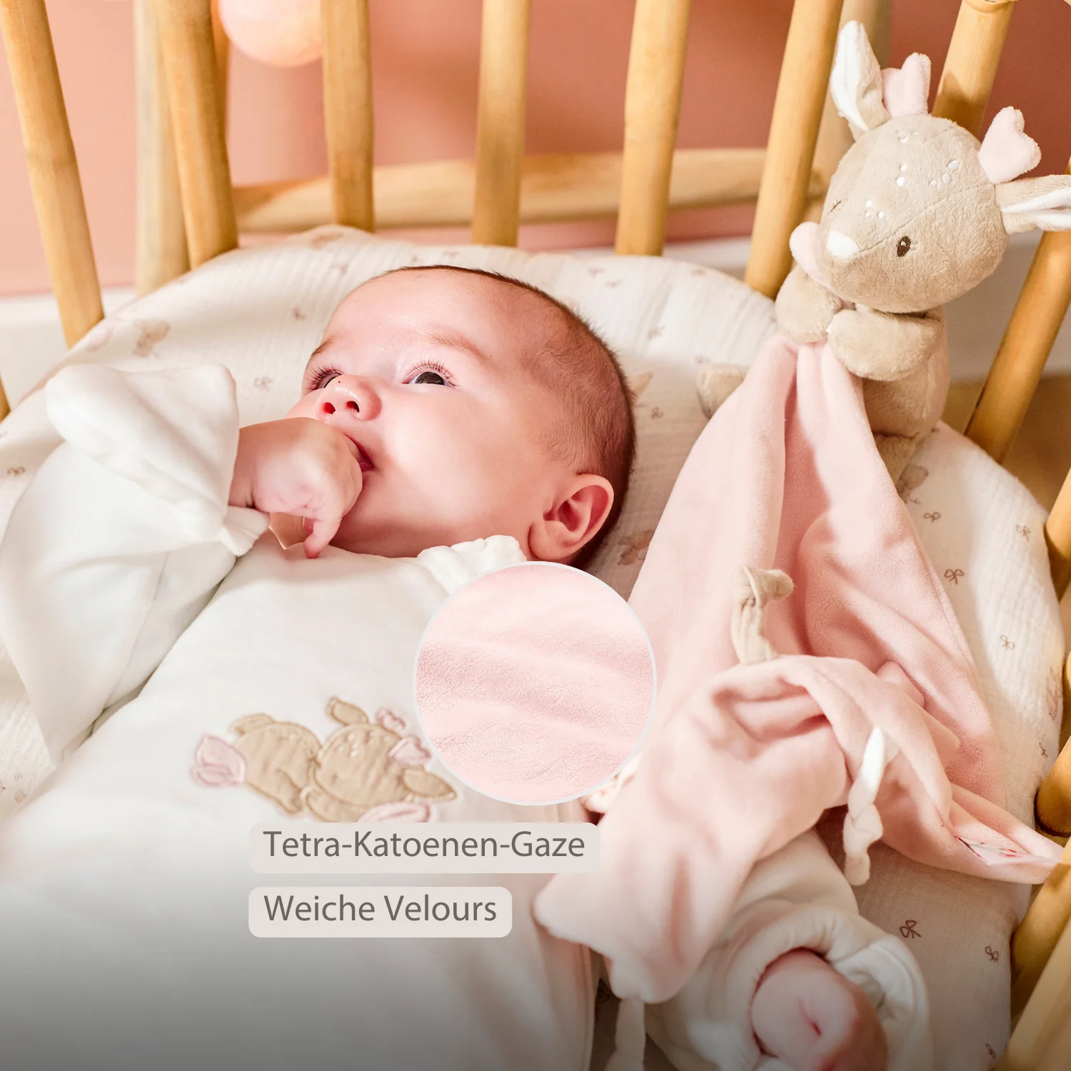 FanFan Baby Cuddle blanket with Cuddle - 27 x 27 cm - Doudou deer - Beige - Image 5