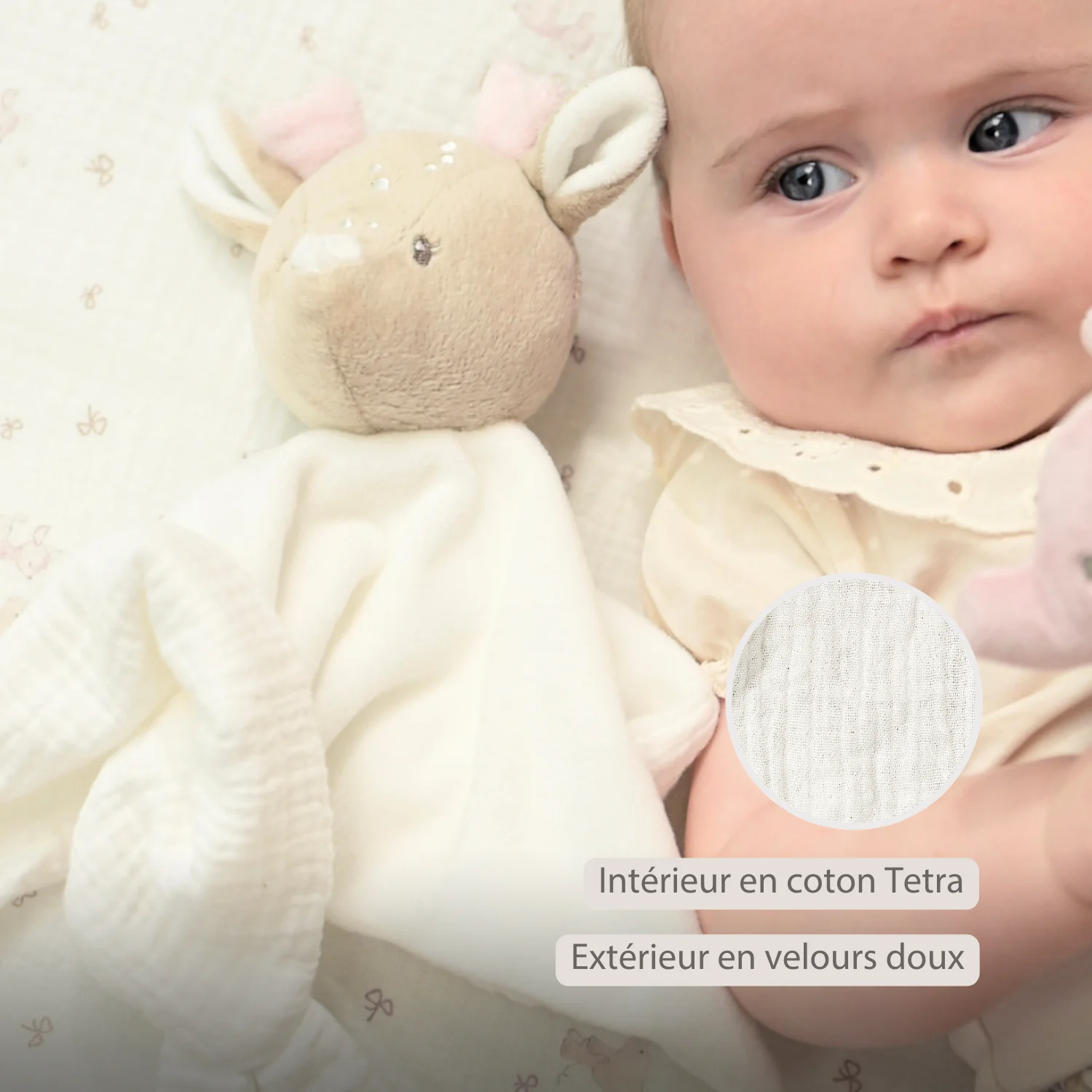 FanFan Baby Cuddly blanket - 27 x 27 cm - Doudou deer - Off White - Image 17