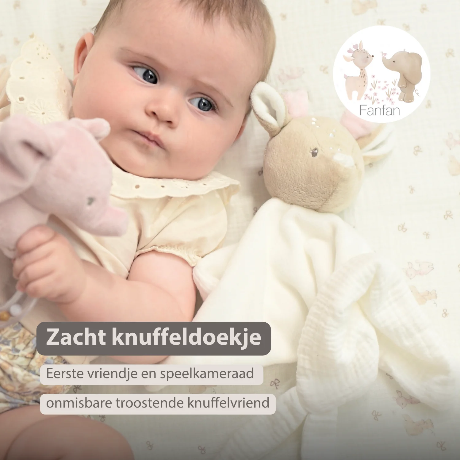 FanFan Baby Cuddly blanket - 27 x 27 cm - Doudou deer - Off White - Image 20