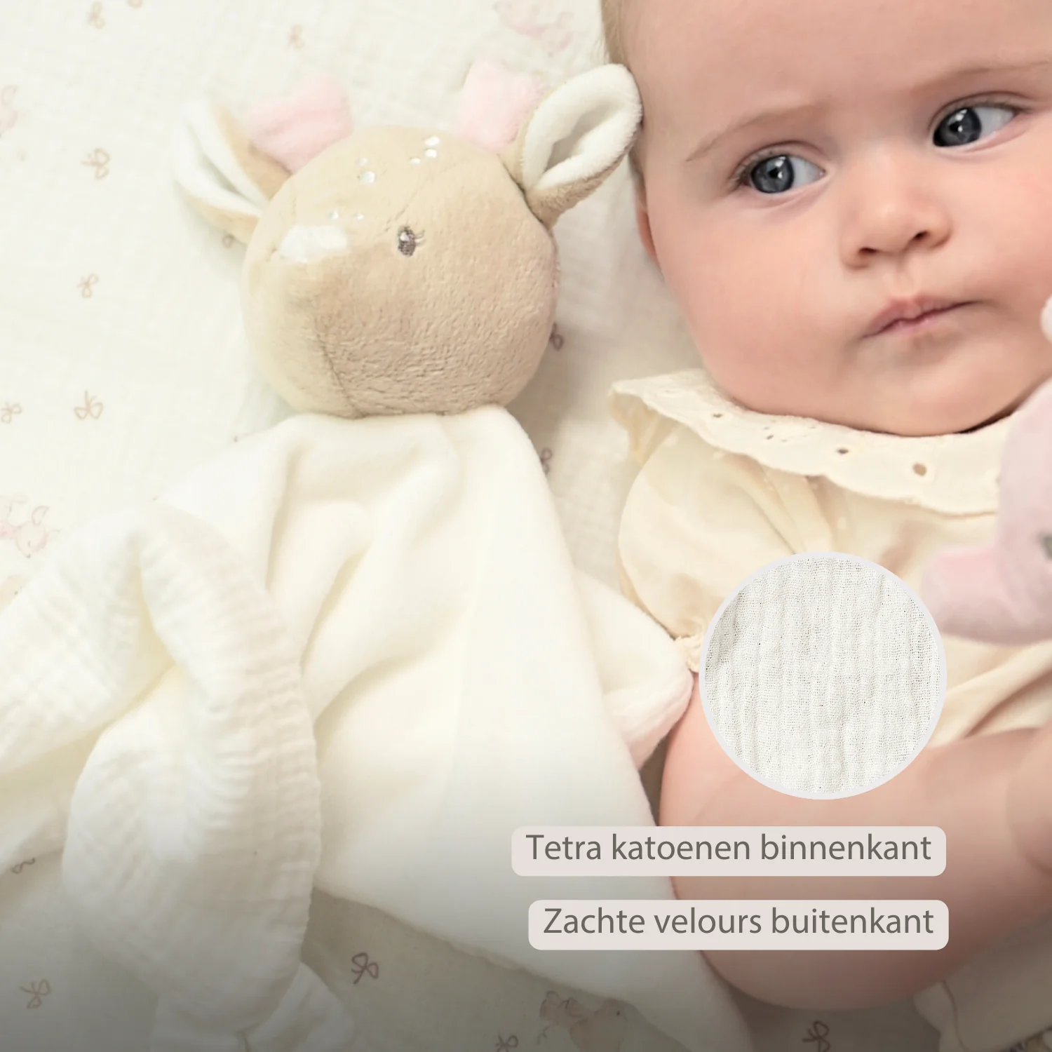 FanFan Baby Cuddly blanket - 27 x 27 cm - Doudou deer - Off White - Image 23