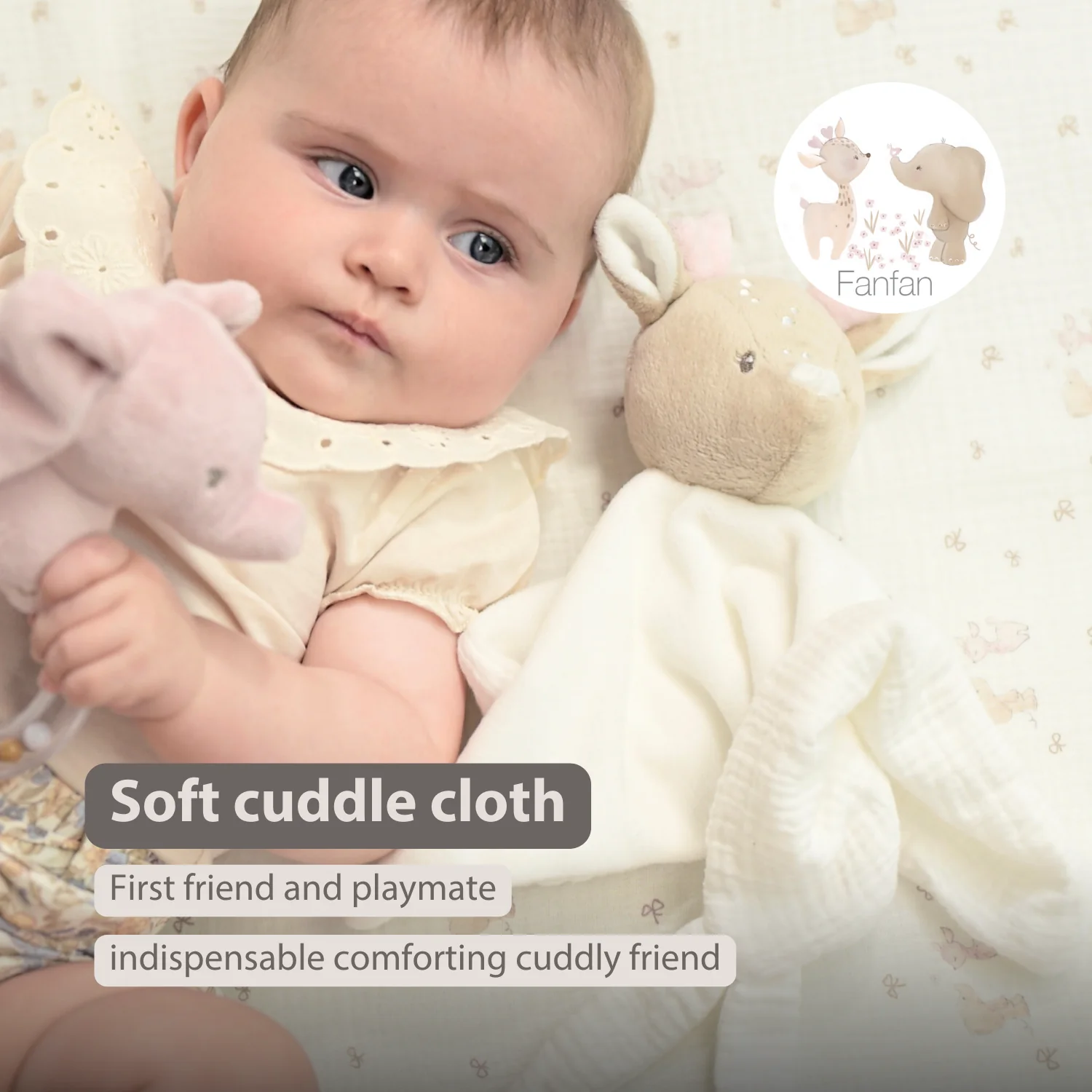 FanFan Baby Cuddly blanket - 27 x 27 cm - Doudou deer - Off White - Image 26
