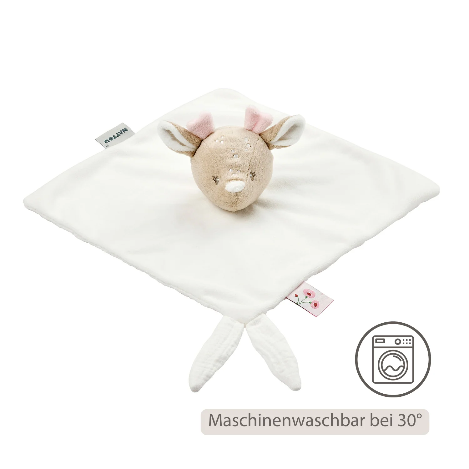 FanFan Baby Cuddly blanket - 27 x 27 cm - Doudou deer - Off White - Image 4