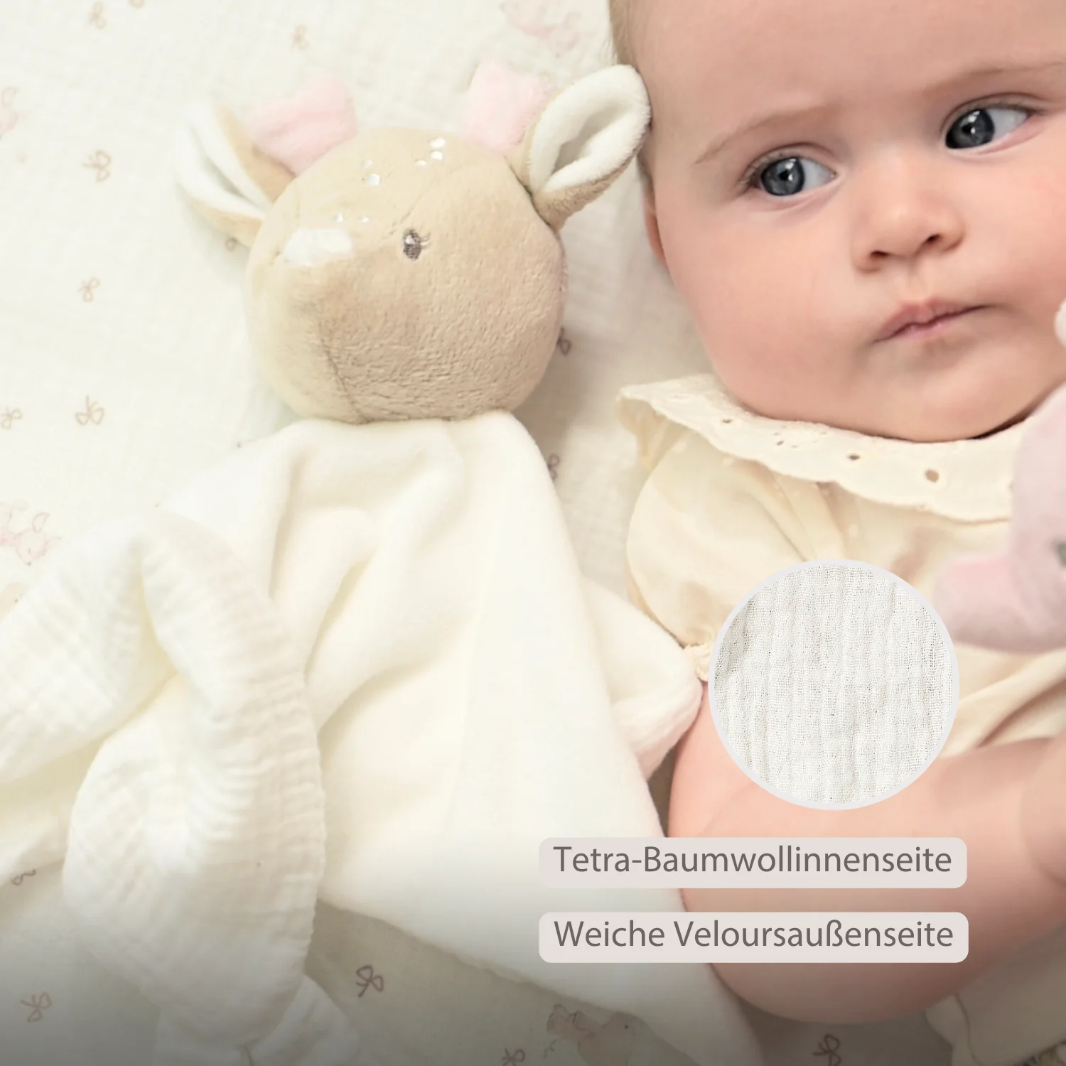 FanFan Baby Cuddly blanket - 27 x 27 cm - Doudou deer - Off White - Image 5