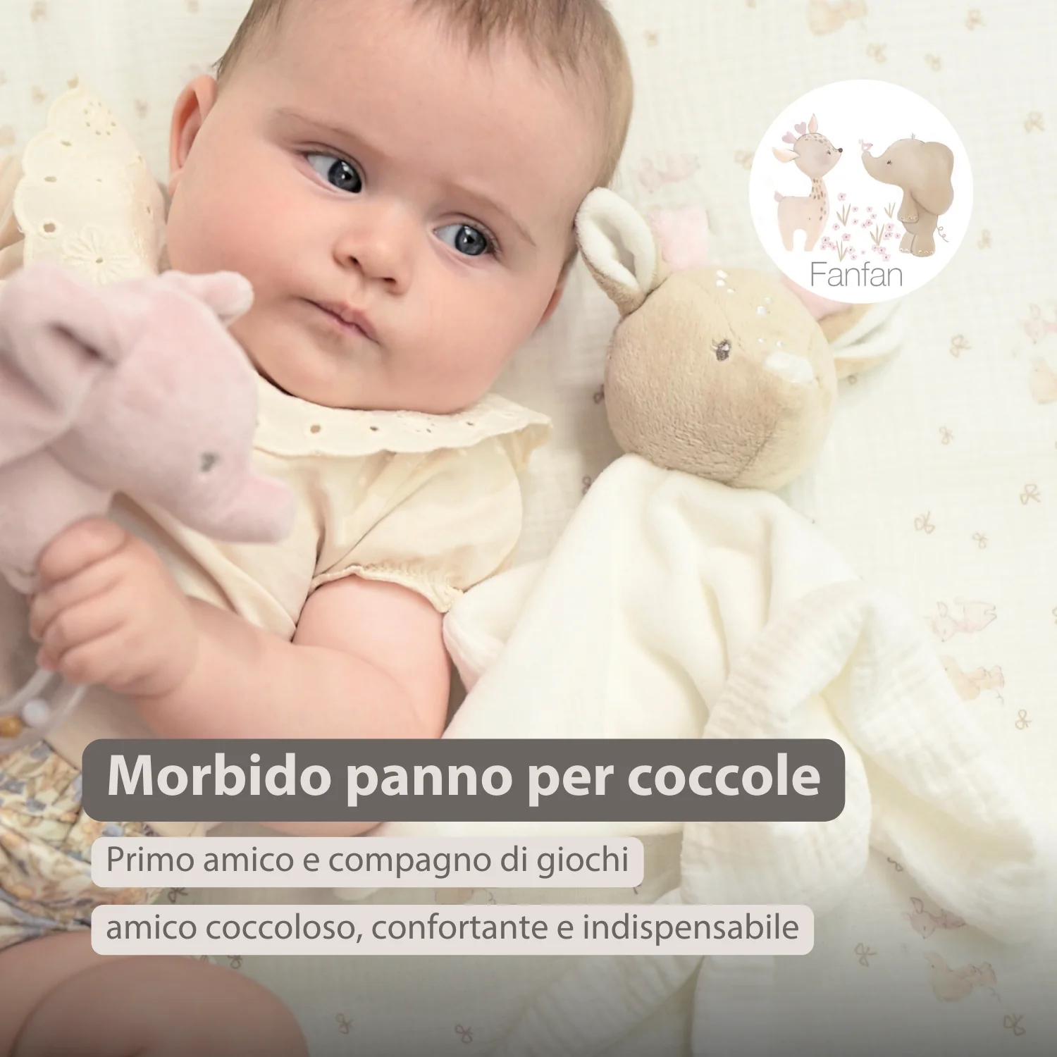 FanFan Baby Cuddly blanket - 27 x 27 cm - Doudou deer - Off White - Image 8