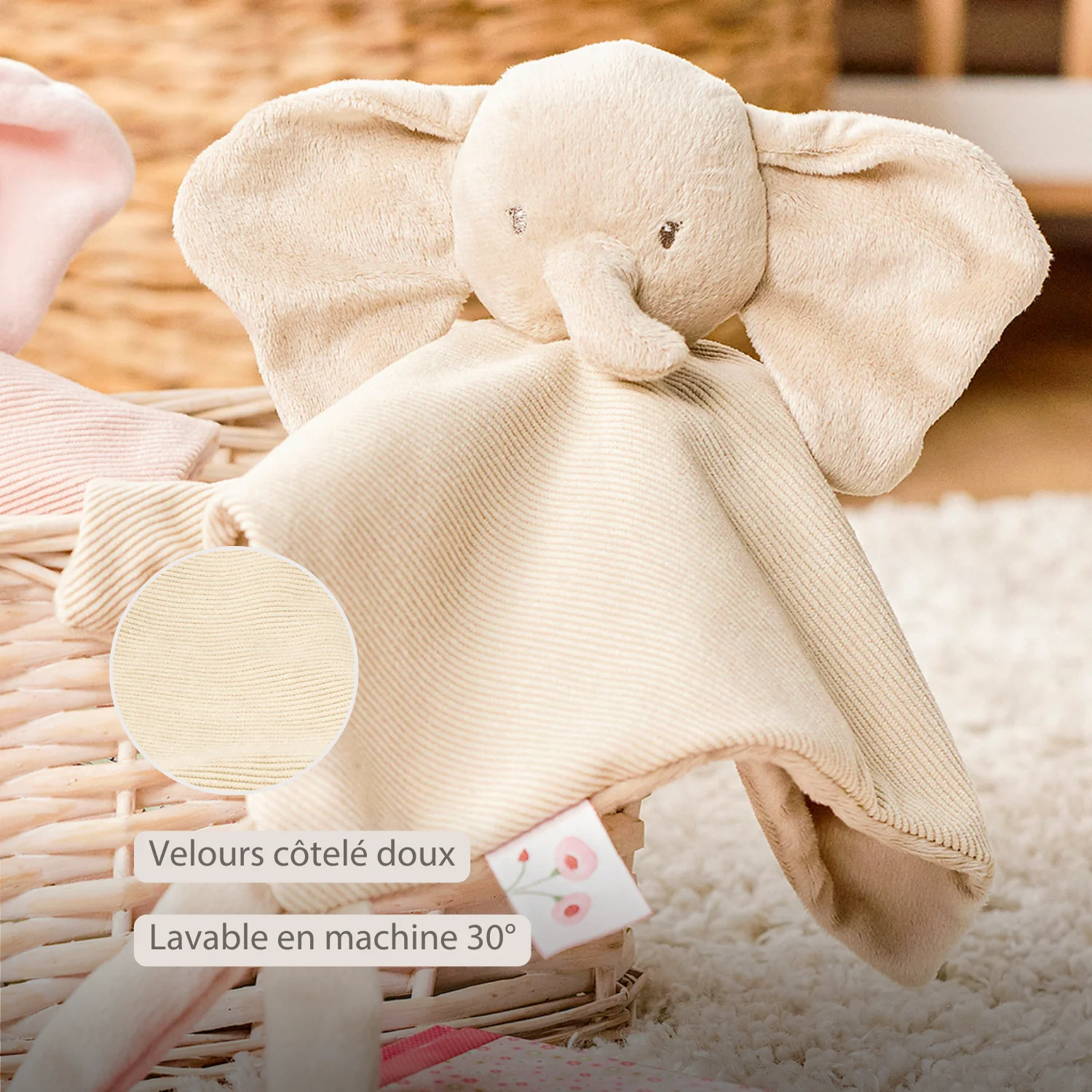 FanFan Baby Cuddly blanket - 27 x 27 cm - Doudou Elephant - Sand - Image 14