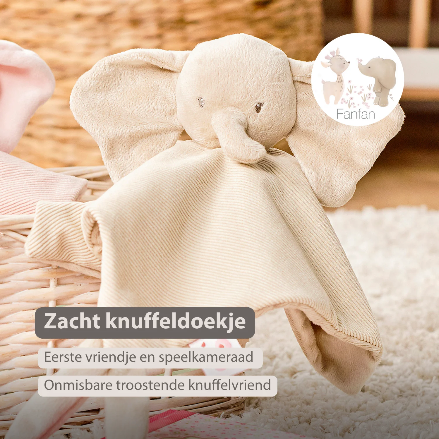 FanFan Baby Cuddly blanket - 27 x 27 cm - Doudou Elephant - Sand - Image 17